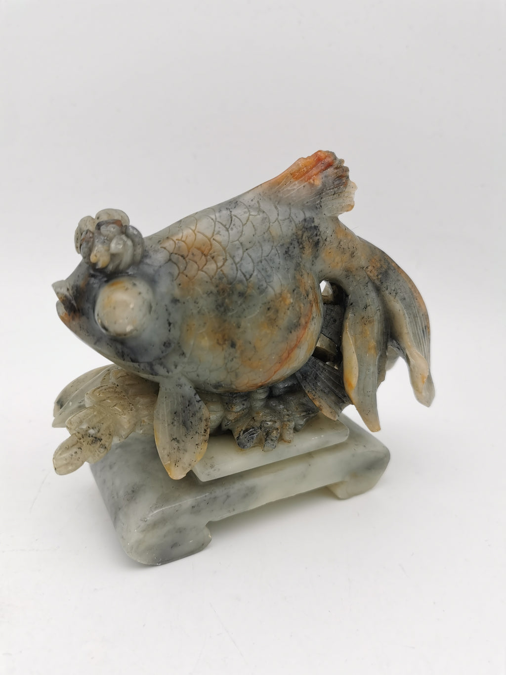 Large Vintage Chinese Hand-Carved Soapstone Goldfish Sculpture -1kg