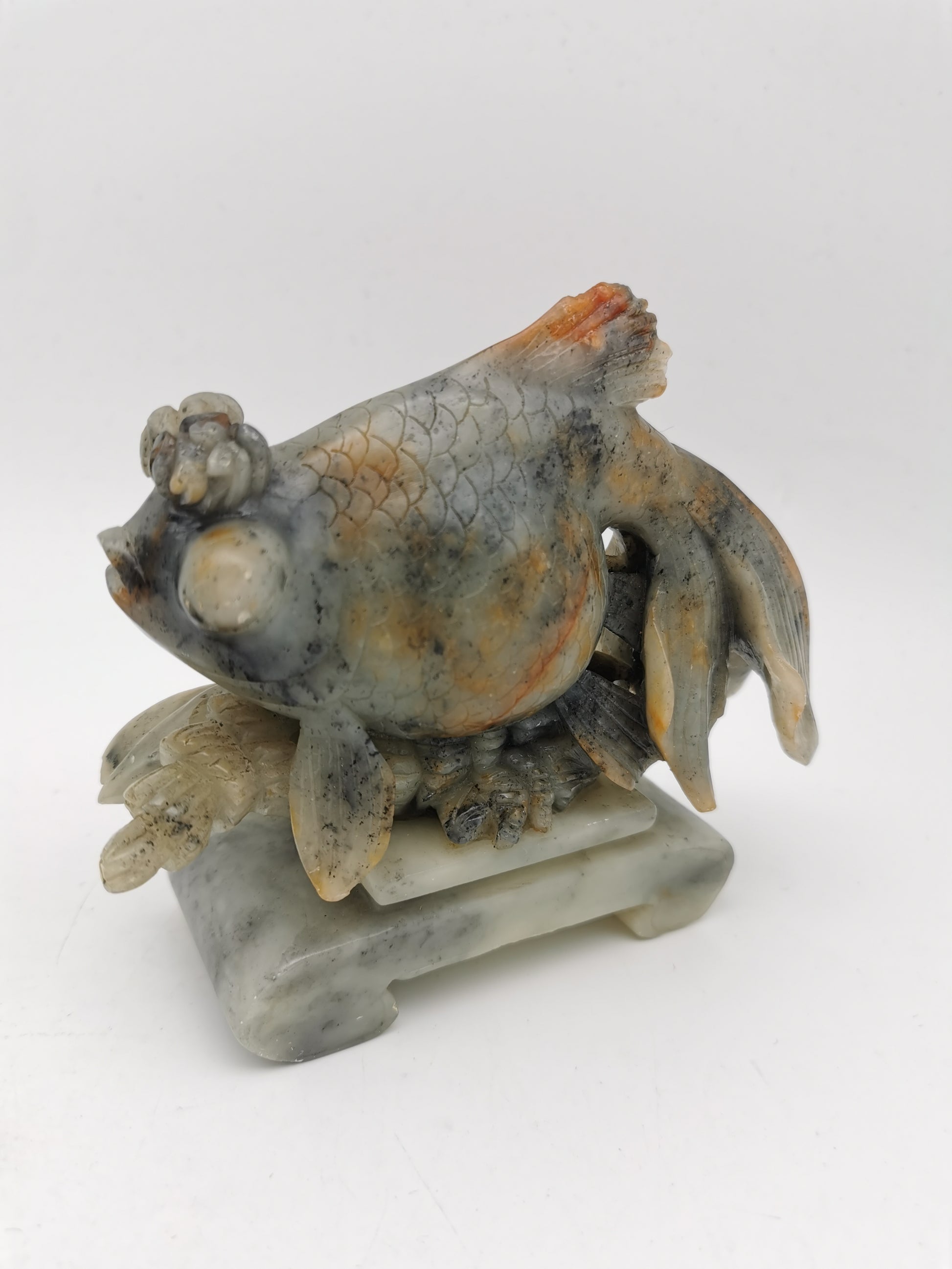 Large Vintage Chinese Hand-Carved Soapstone Goldfish Sculpture -1kg