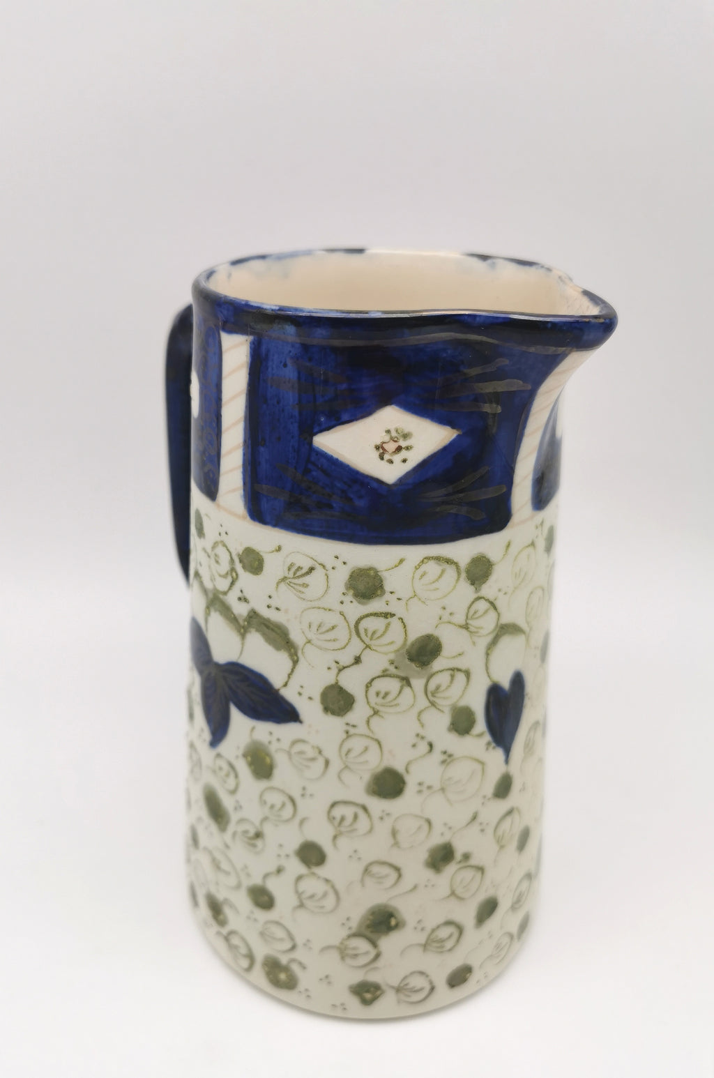 George Clews &Co Pottery Blue & Green Floral Stoneware Jug Pitcher