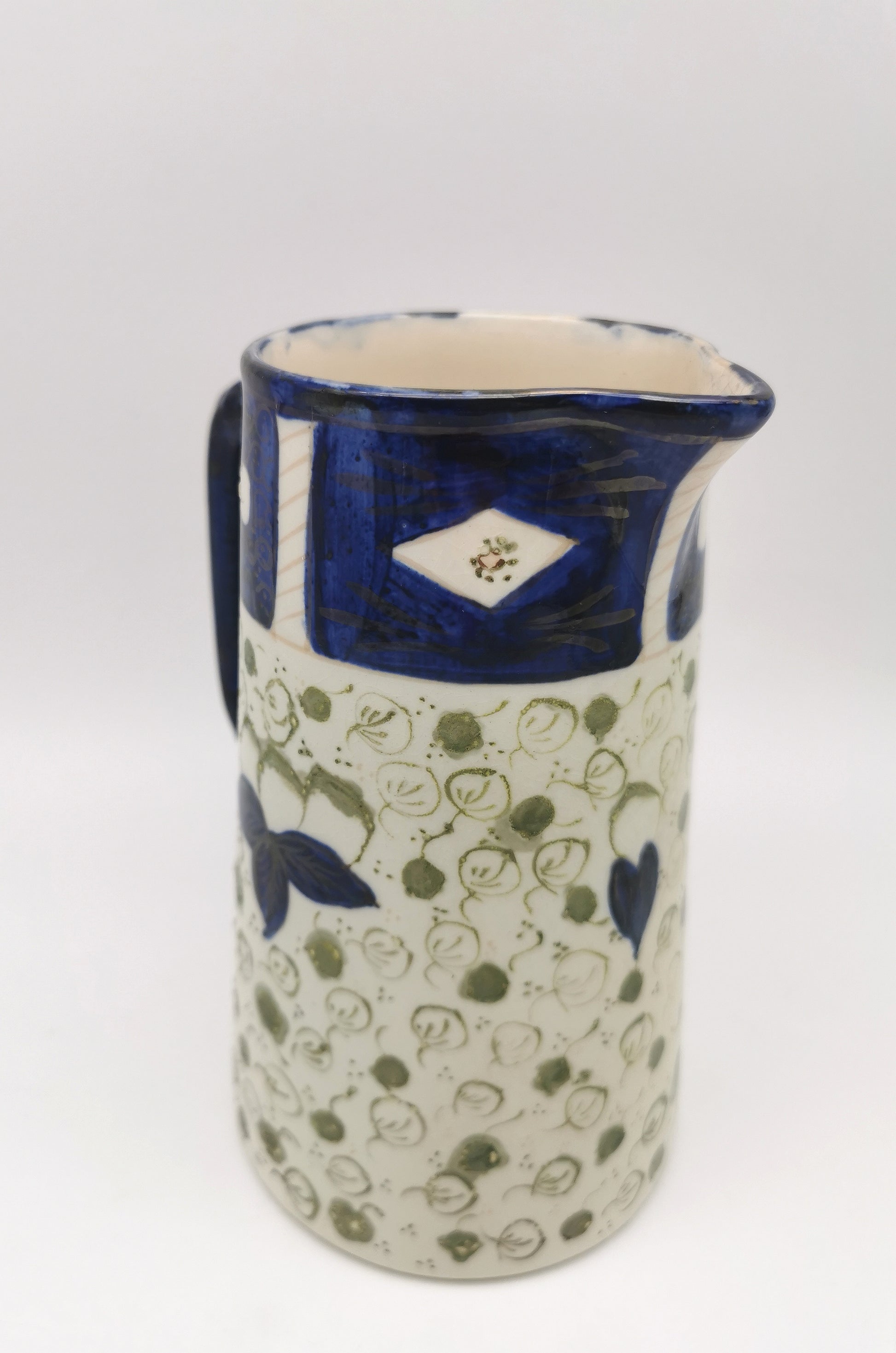 George Clews &Co Pottery Blue & Green Floral Stoneware Jug Pitcher
