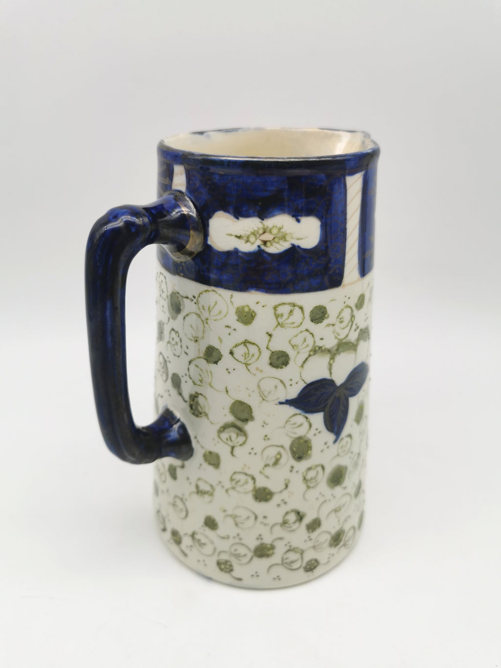 George Clews &Co Pottery Blue & Green Floral Stoneware Jug Pitcher