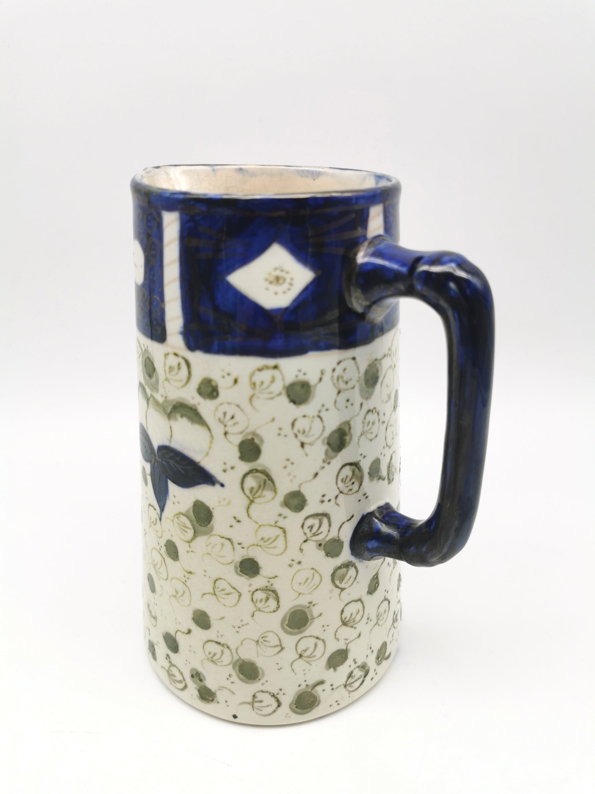 George Clews &Co Pottery Blue & Green Floral Stoneware Jug Pitcher