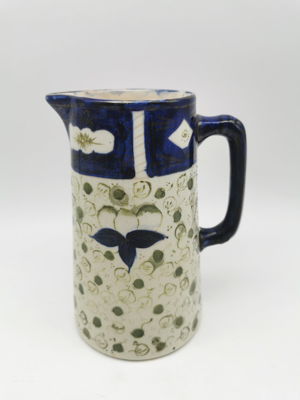 George Clews &Co Pottery Blue & Green Floral Stoneware Jug Pitcher