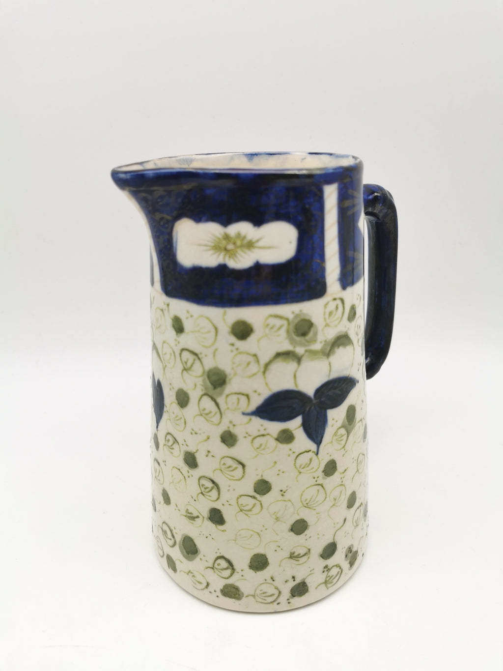 George Clews &Co Pottery Blue & Green Floral Stoneware Jug Pitcher