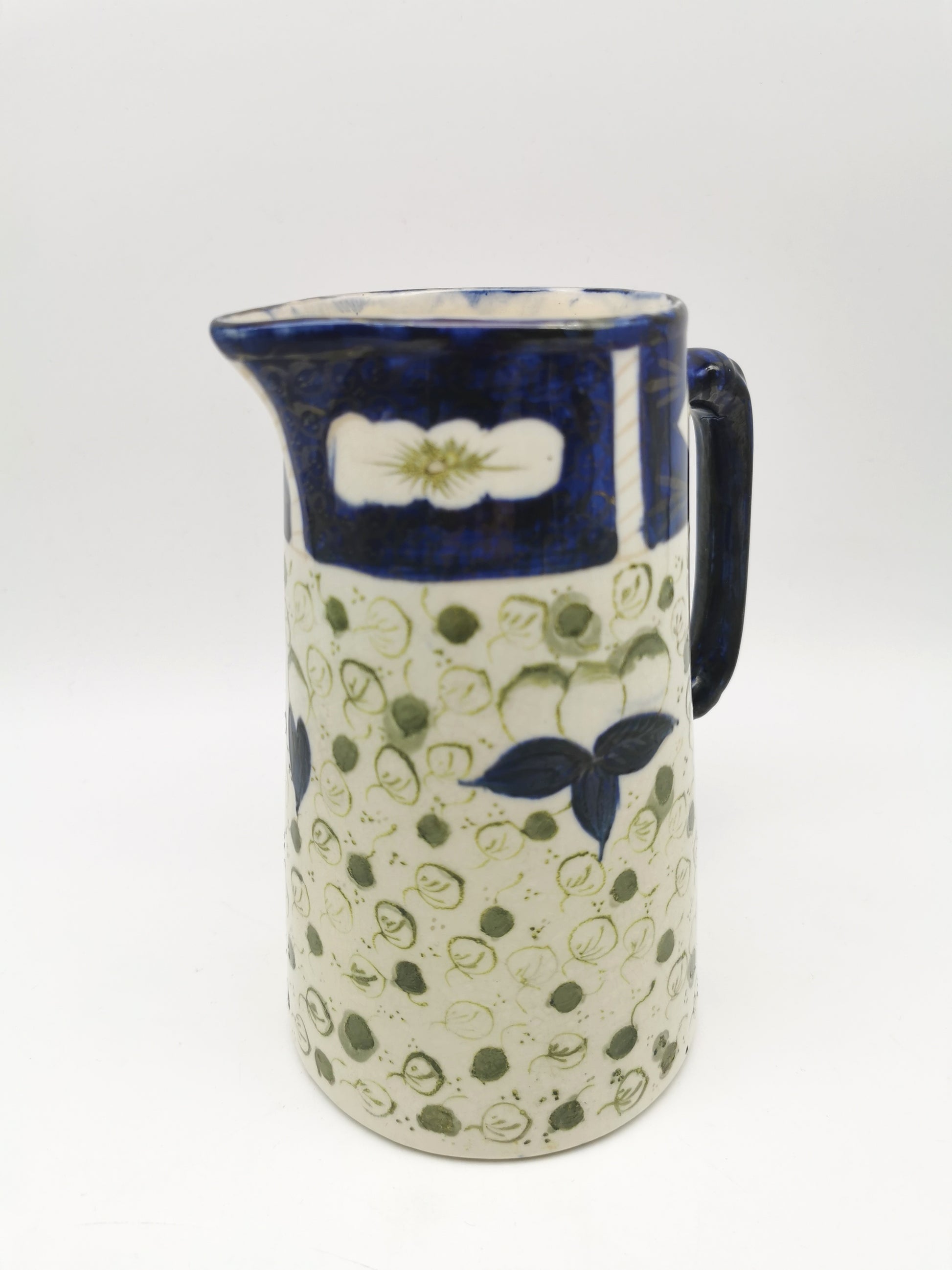 George Clews &Co Pottery Blue & Green Floral Stoneware Jug Pitcher