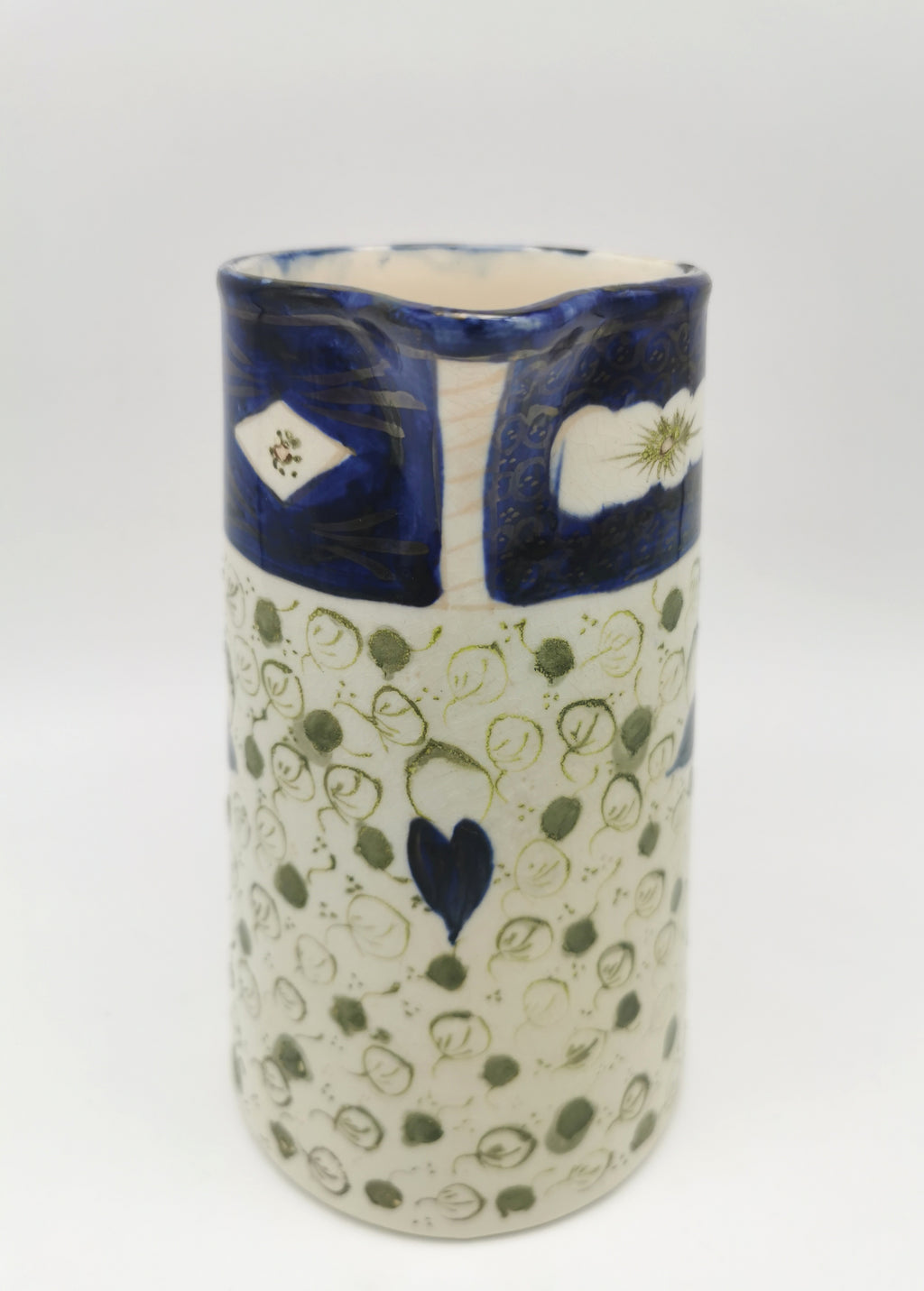George Clews &Co Pottery Blue & Green Floral Stoneware Jug Pitcher