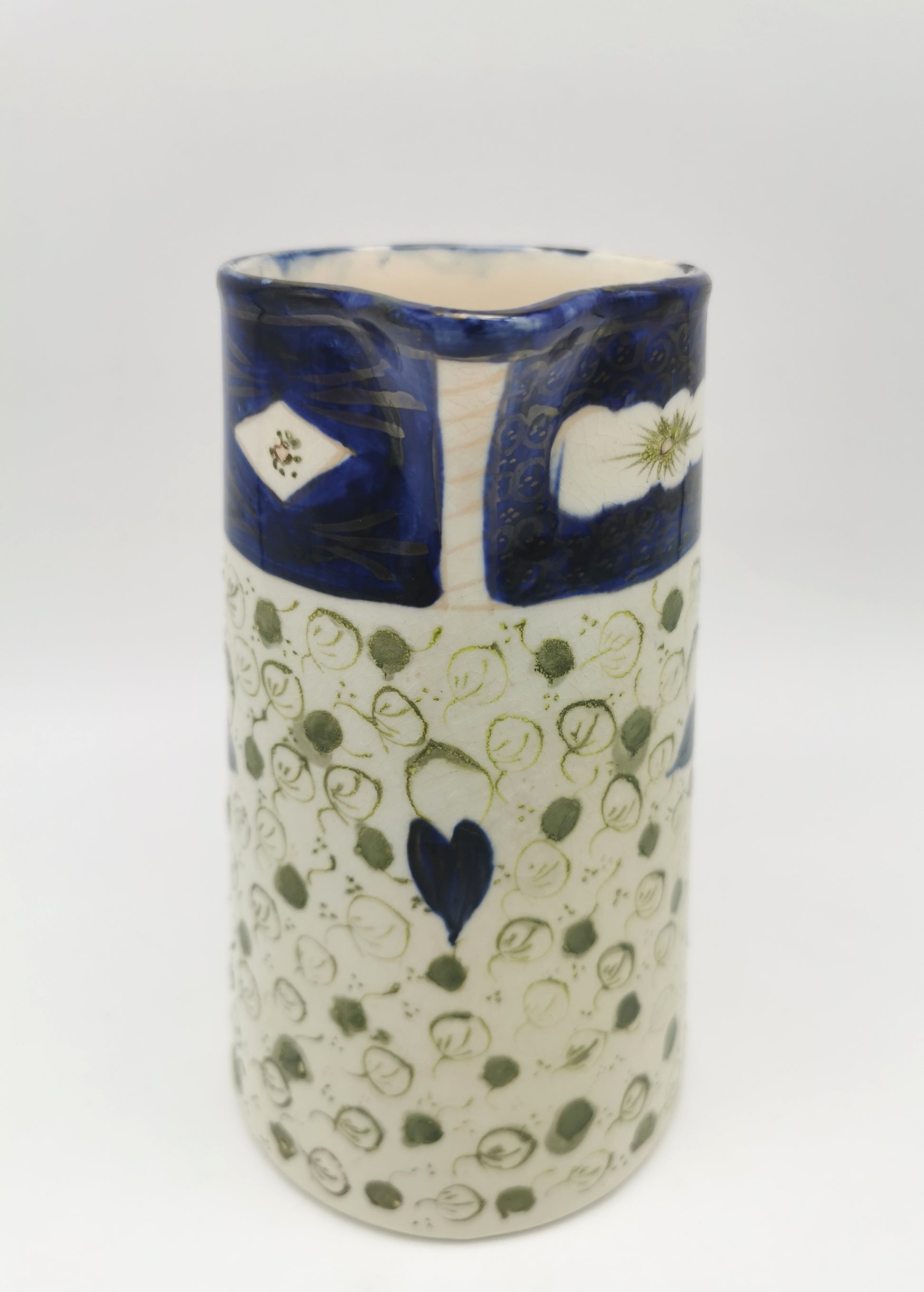 George Clews &Co Pottery Blue & Green Floral Stoneware Jug Pitcher