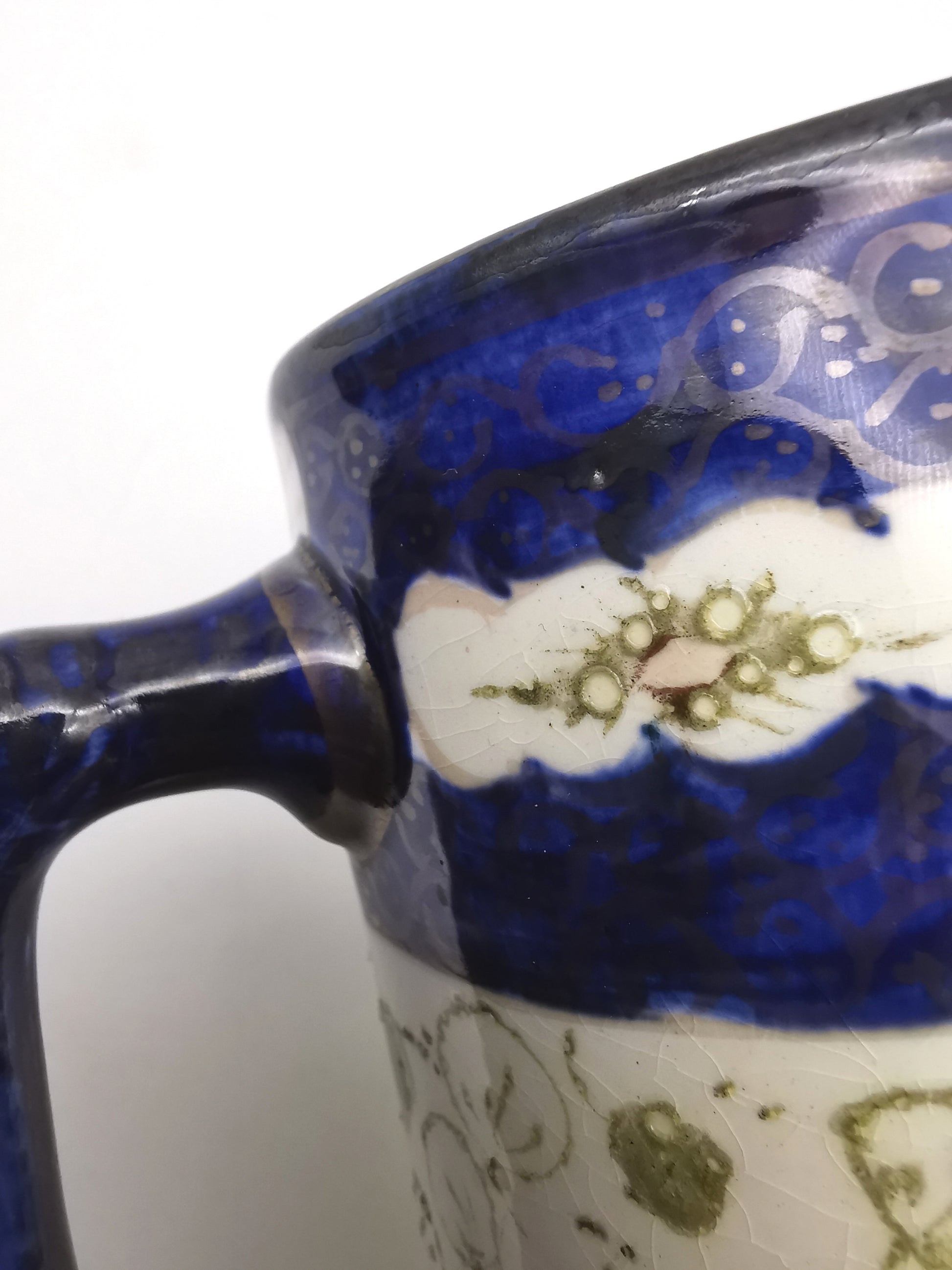 George Clews &Co Pottery Blue & Green Floral Stoneware Jug Pitcher