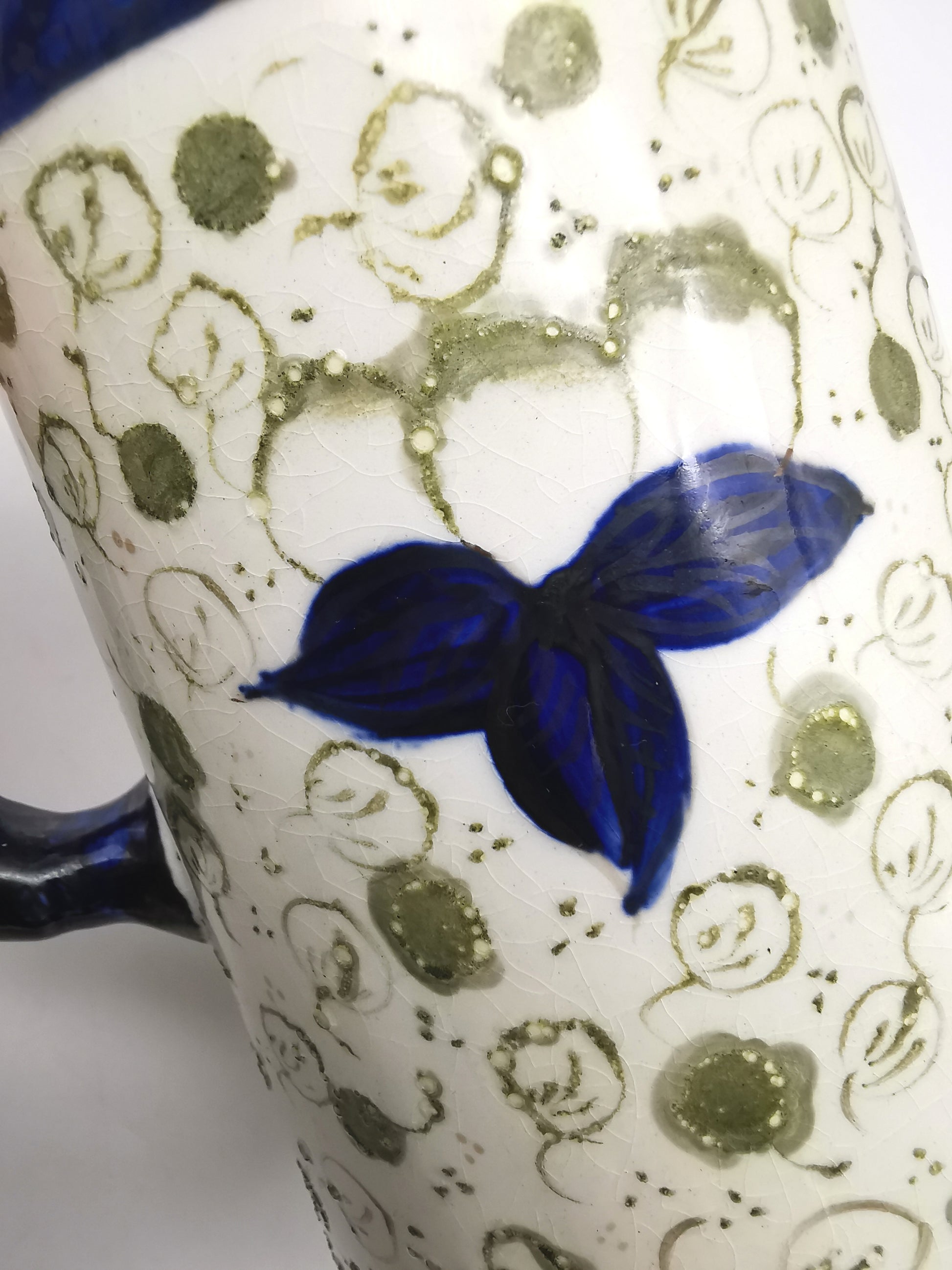George Clews &Co Pottery Blue & Green Floral Stoneware Jug Pitcher