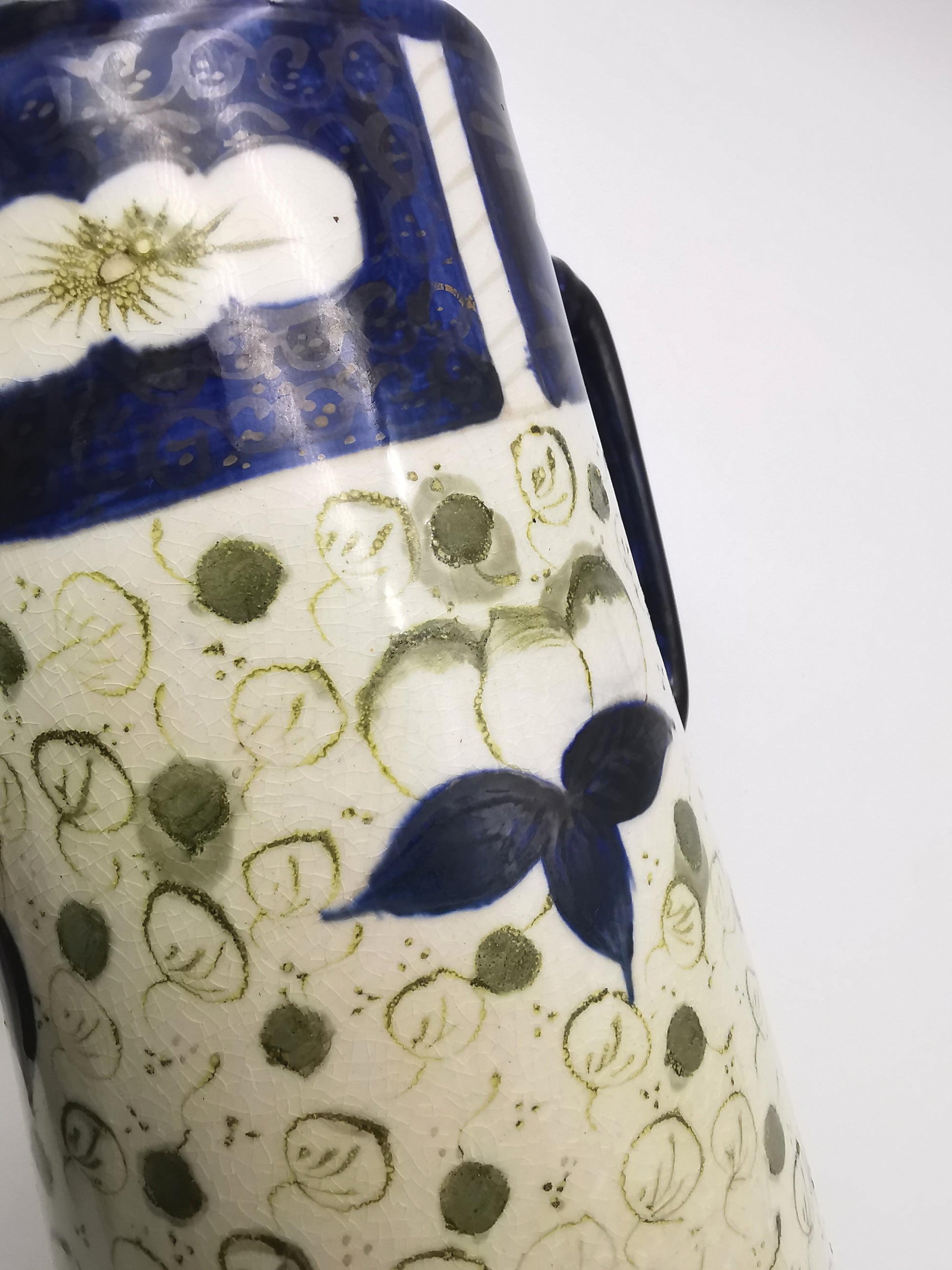 George Clews &Co Pottery Blue & Green Floral Stoneware Jug Pitcher