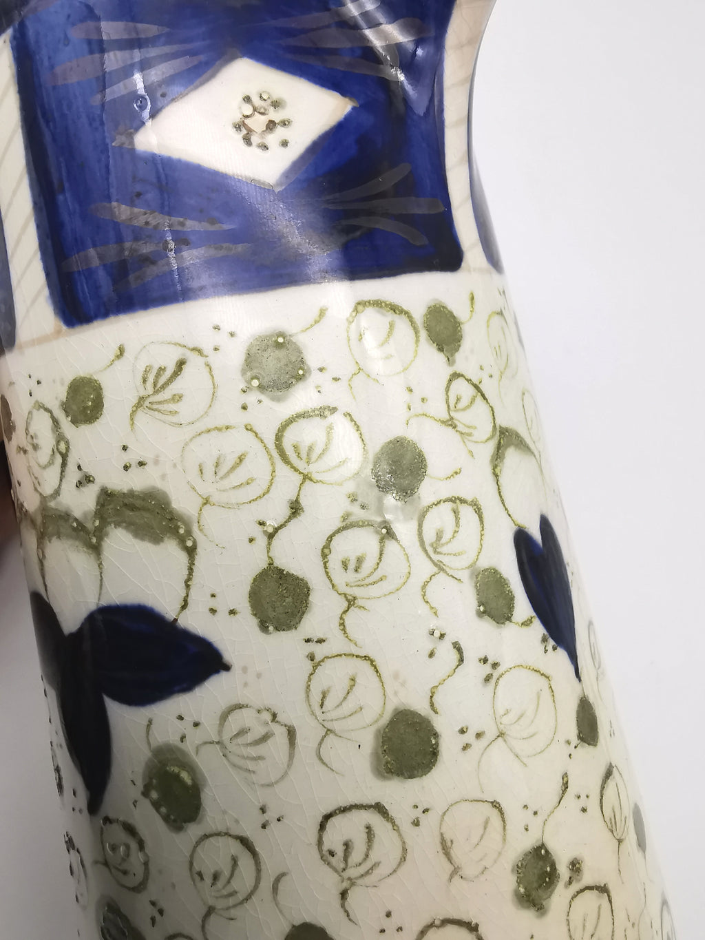 George Clews &Co Pottery Blue & Green Floral Stoneware Jug Pitcher