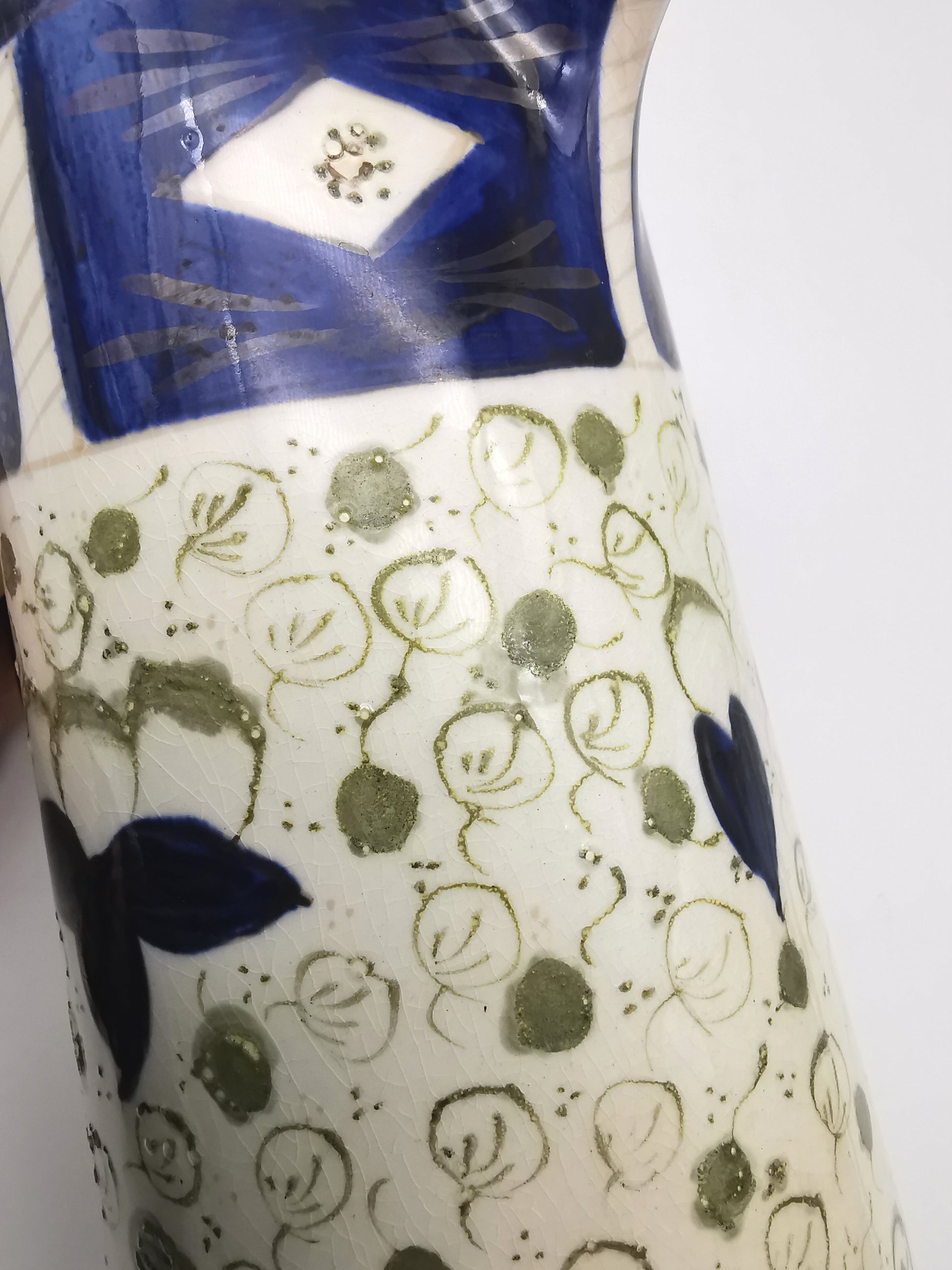 George Clews &Co Pottery Blue & Green Floral Stoneware Jug Pitcher