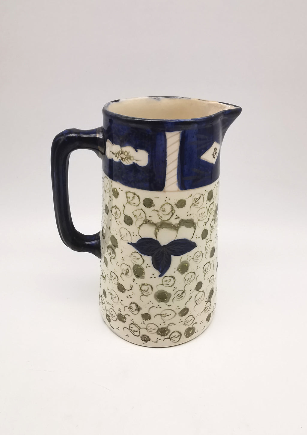 George Clews &Co Pottery Blue & Green Floral Stoneware Jug Pitcher