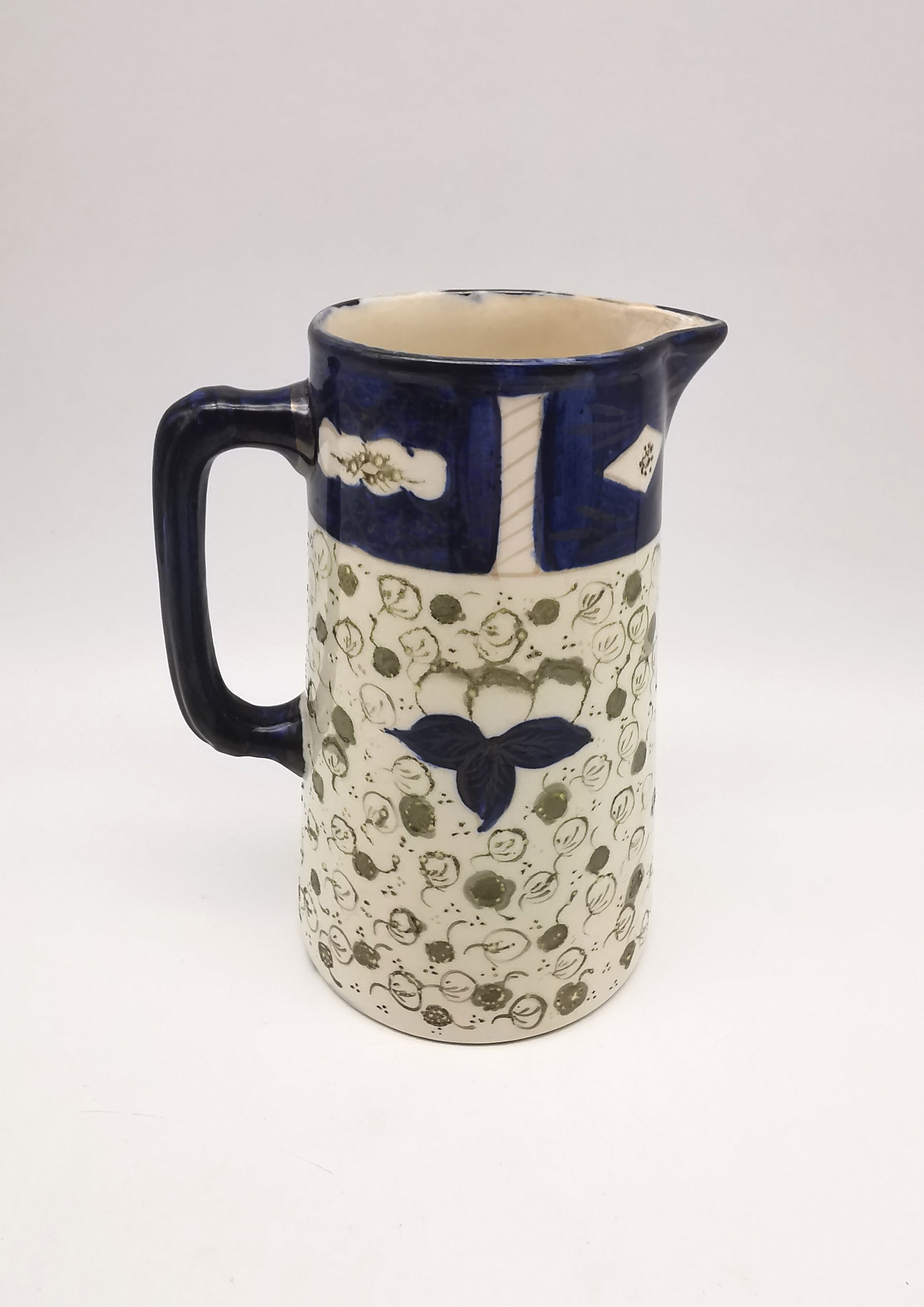 George Clews &Co Pottery Blue & Green Floral Stoneware Jug Pitcher
