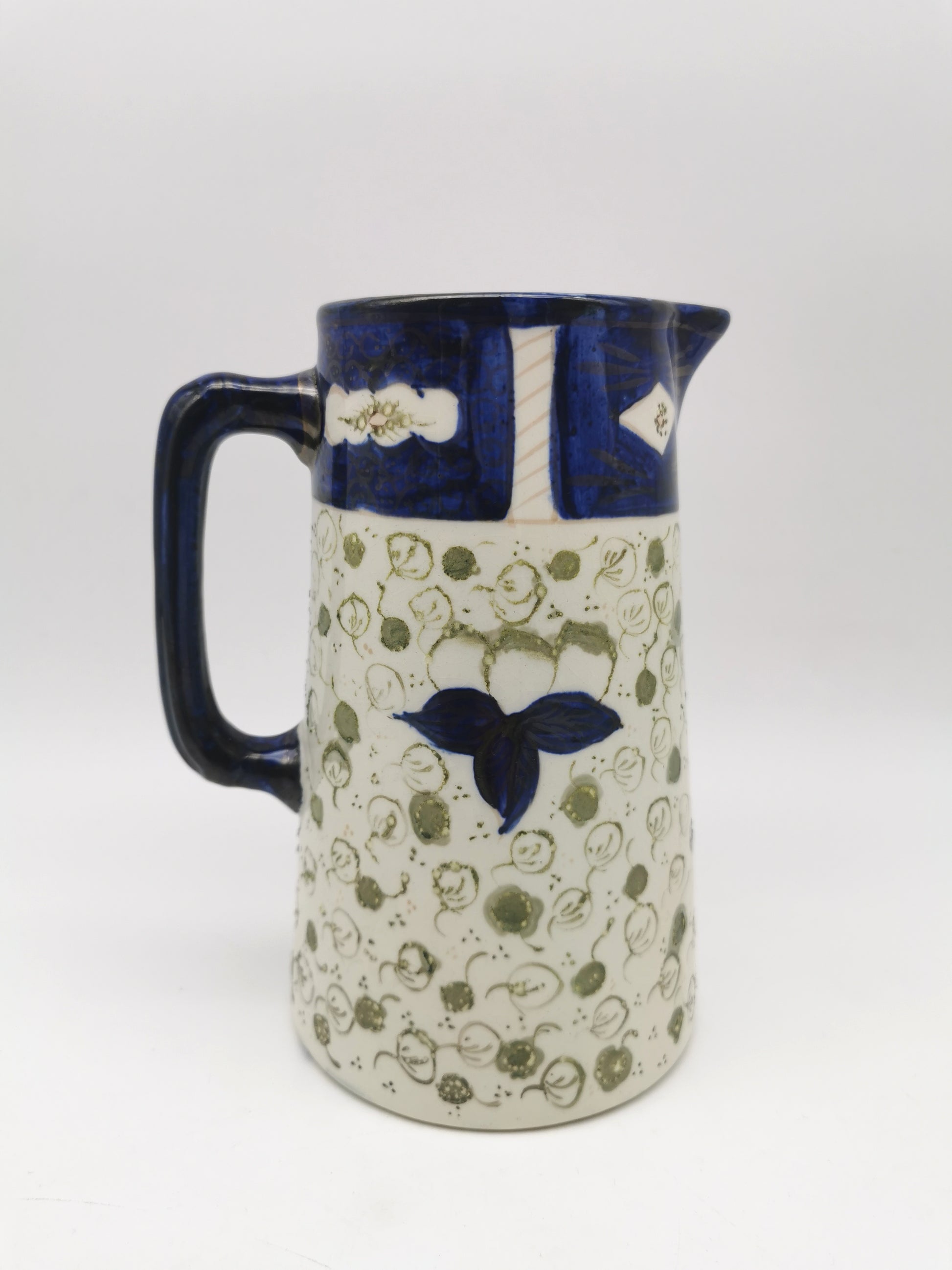 George Clews &Co Pottery Blue & Green Floral Stoneware Jug Pitcher