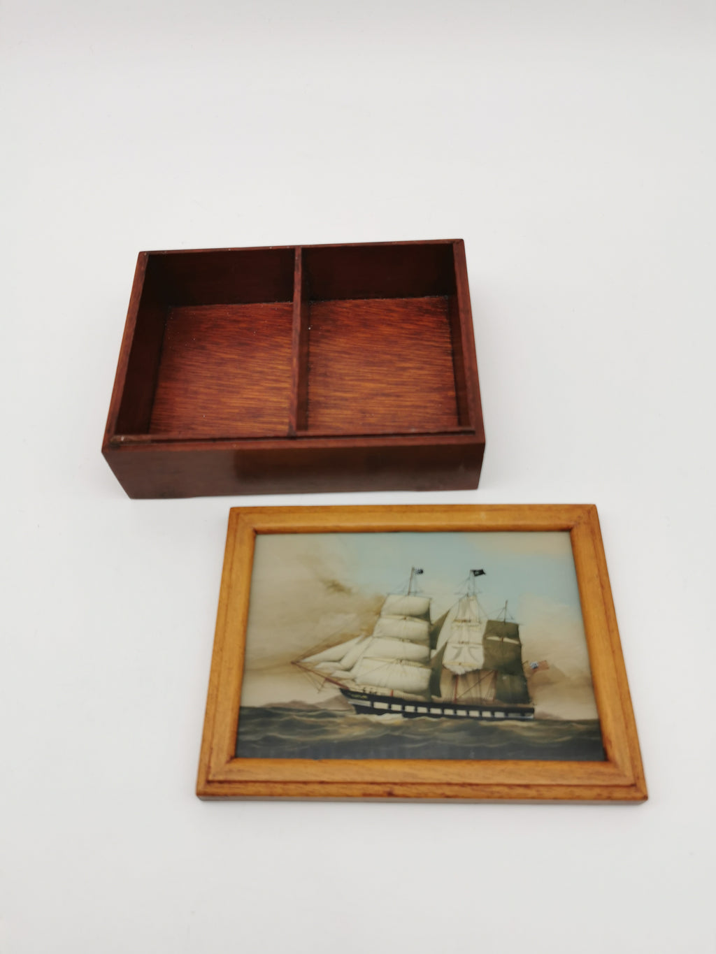 Vintage Nautical Reverse Glass Painted Clipper Ship Playing Card Box