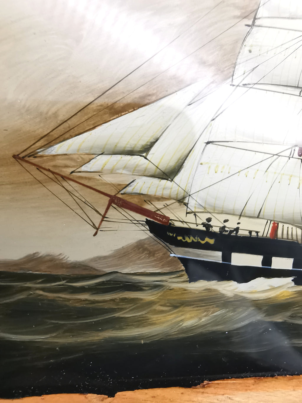 Vintage Nautical Reverse Glass Painted Clipper Ship Playing Card Box