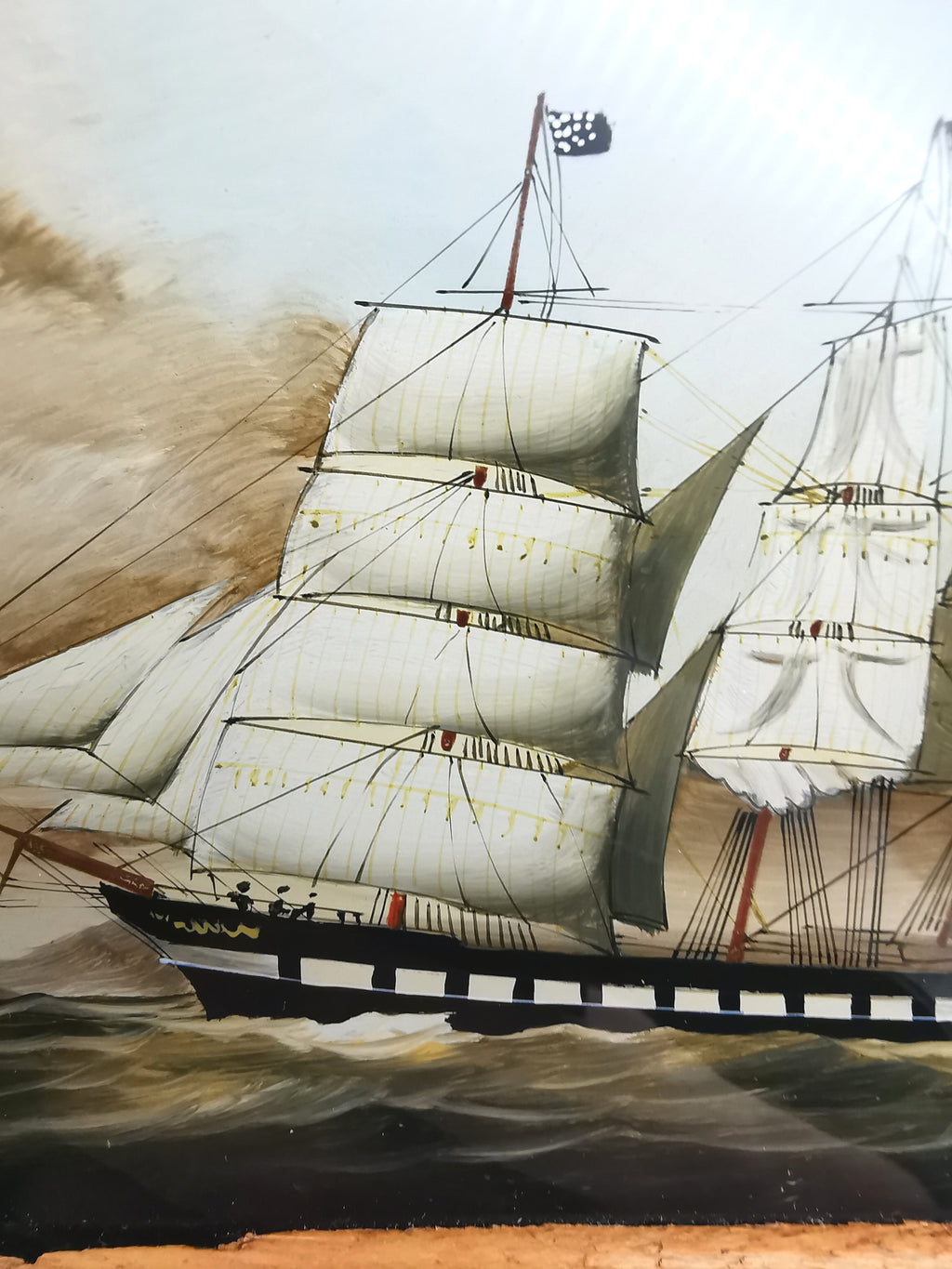 Vintage Nautical Reverse Glass Painted Clipper Ship Playing Card Box