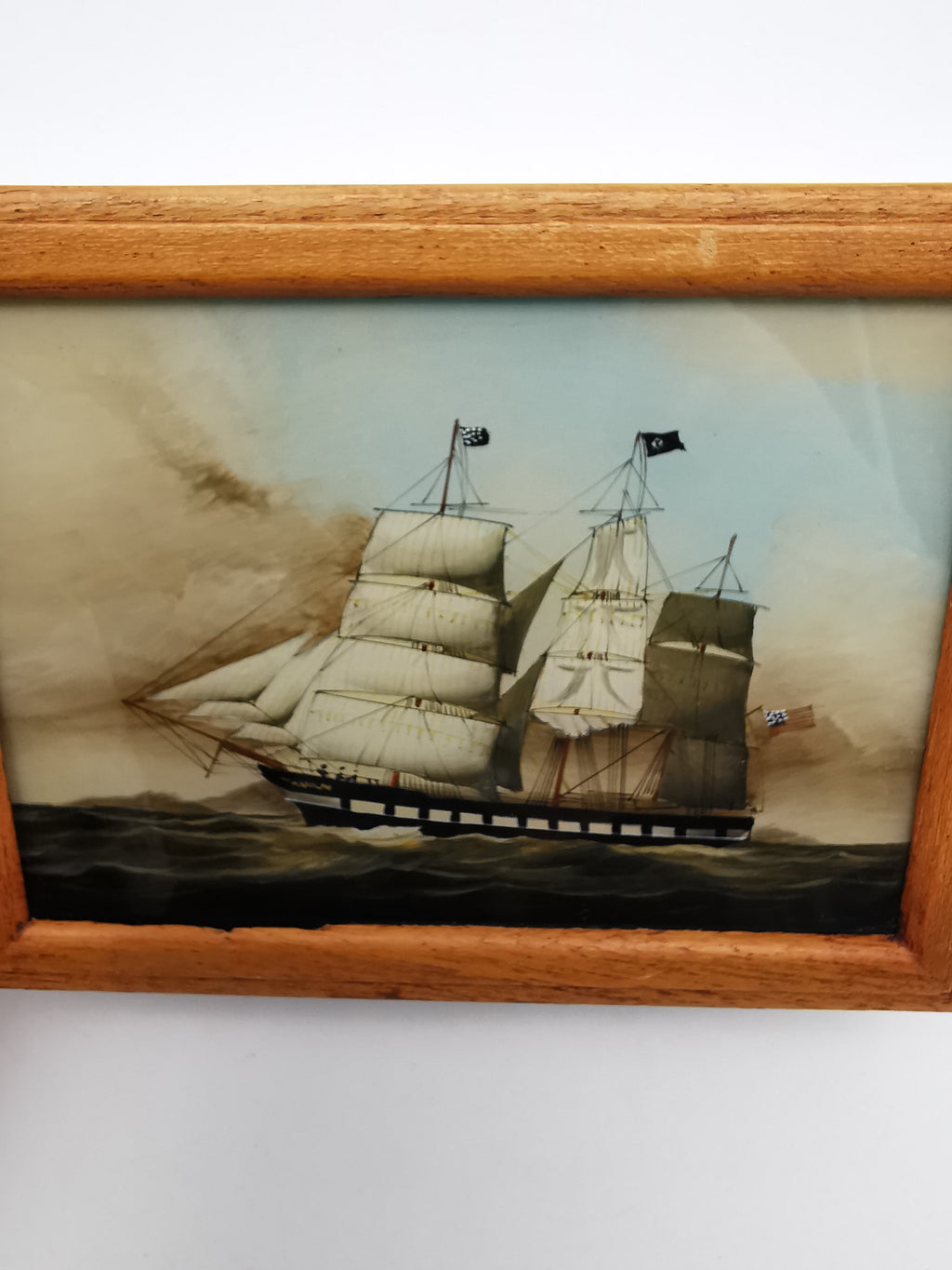Vintage Nautical Reverse Glass Painted Clipper Ship Playing Card Box