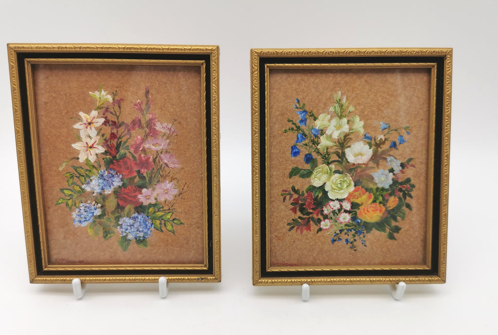 Pair of Original Floral Mini Art Paintings by K. McGowan