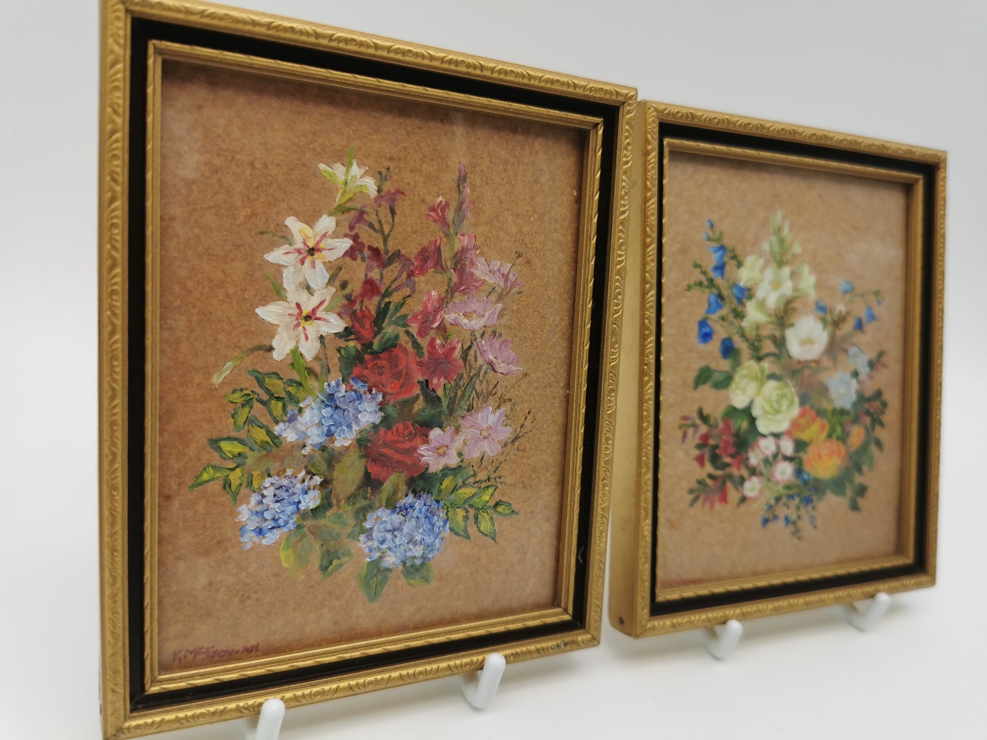 Pair of Original Floral Mini Art Paintings by K. McGowan