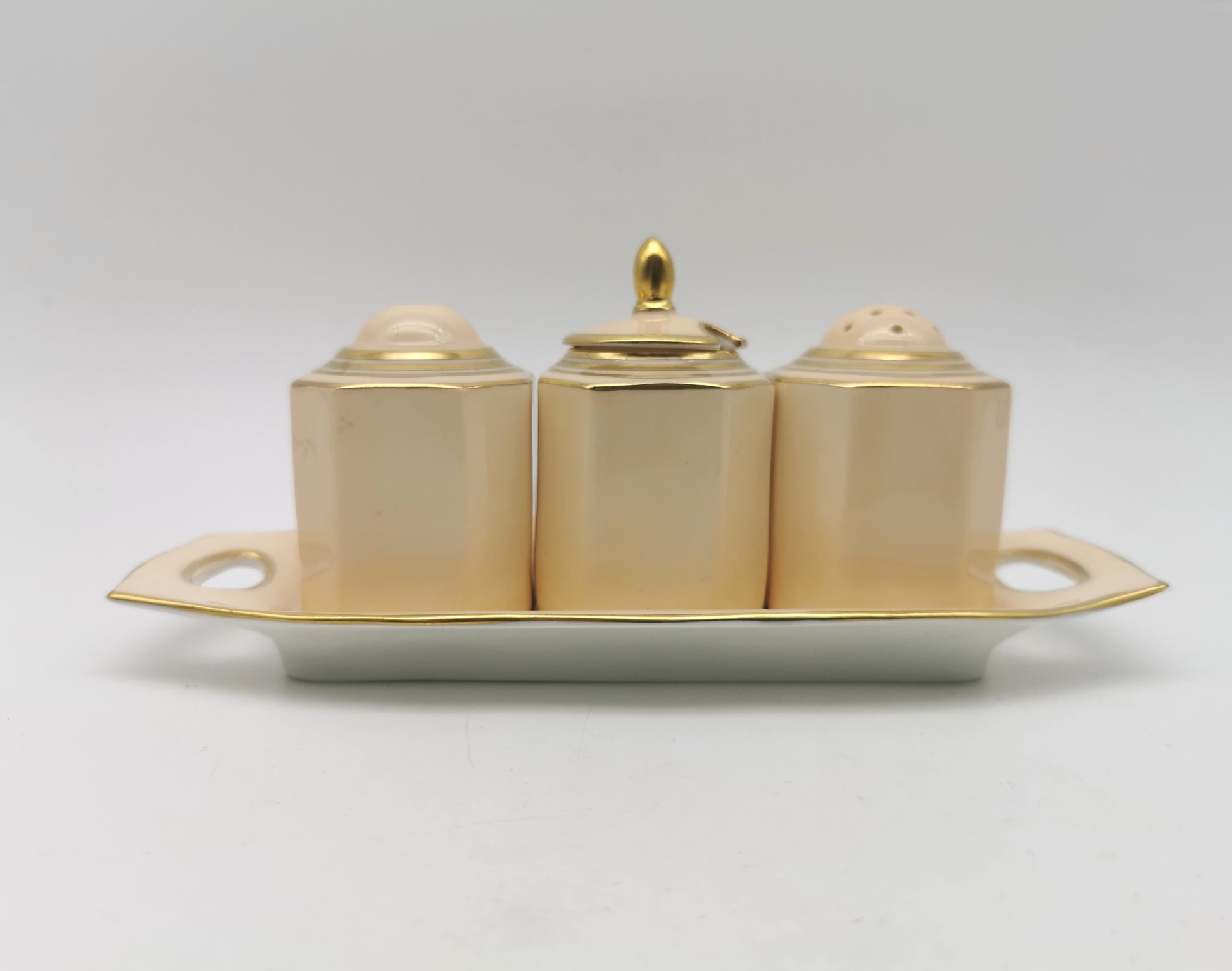 Vintage 1930s Paragon Bone China Cruet Set - Art Deco Peach & Gold Gilt