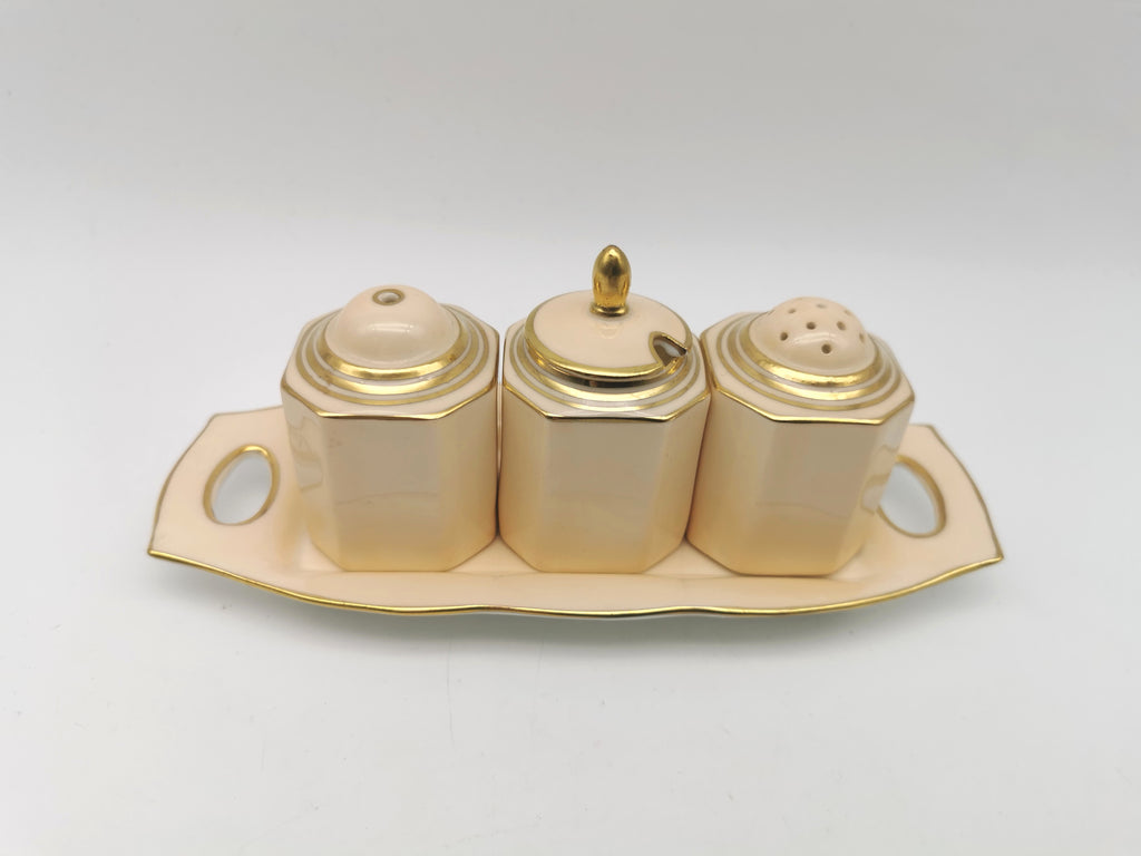 Vintage 1930s Paragon Bone China Cruet Set - Art Deco Peach & Gold Gilt