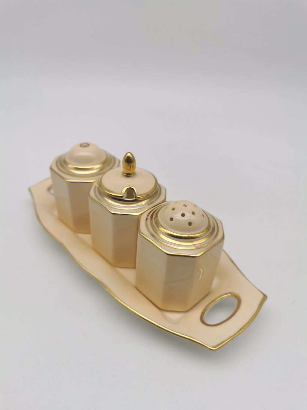 Vintage 1930s Paragon Bone China Cruet Set - Art Deco Peach & Gold Gilt