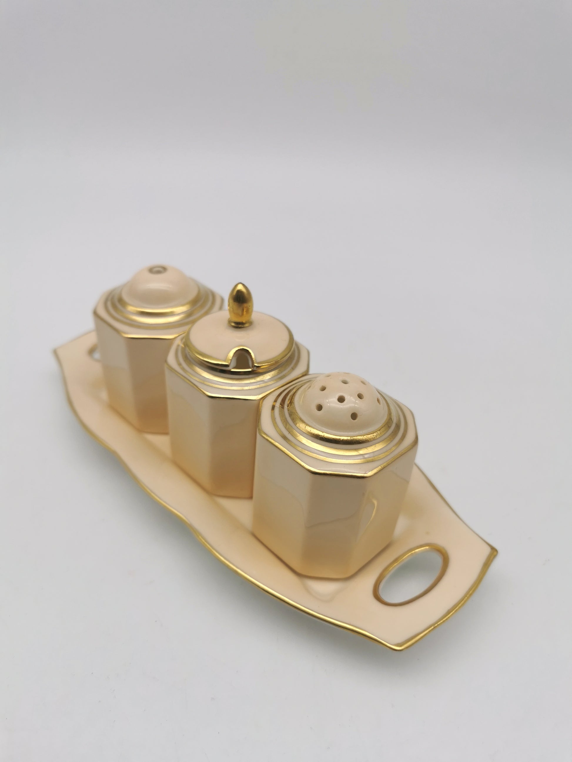 Vintage 1930s Paragon Bone China Cruet Set - Art Deco Peach & Gold Gilt
