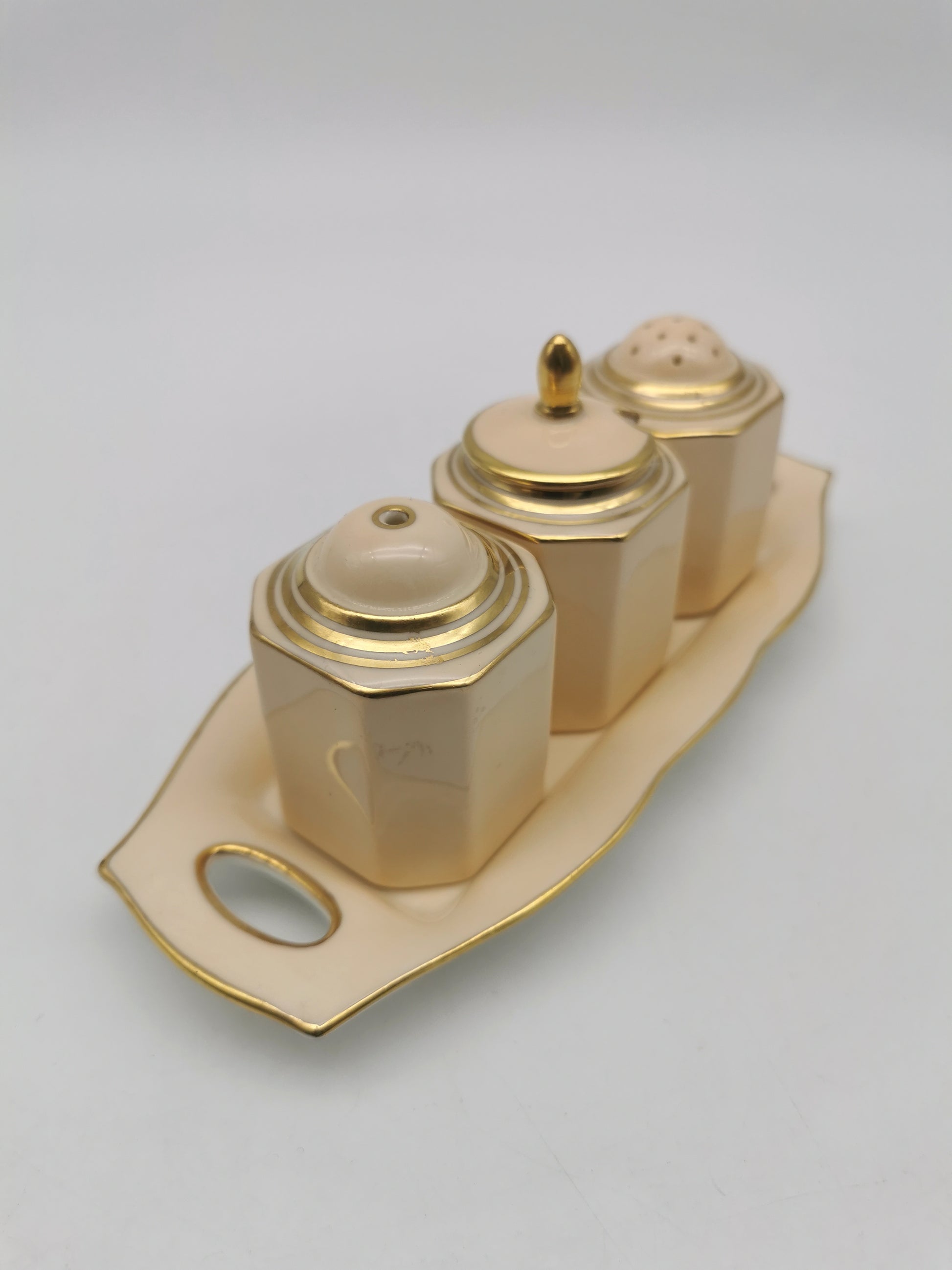 Vintage 1930s Paragon Bone China Cruet Set - Art Deco Peach & Gold Gilt