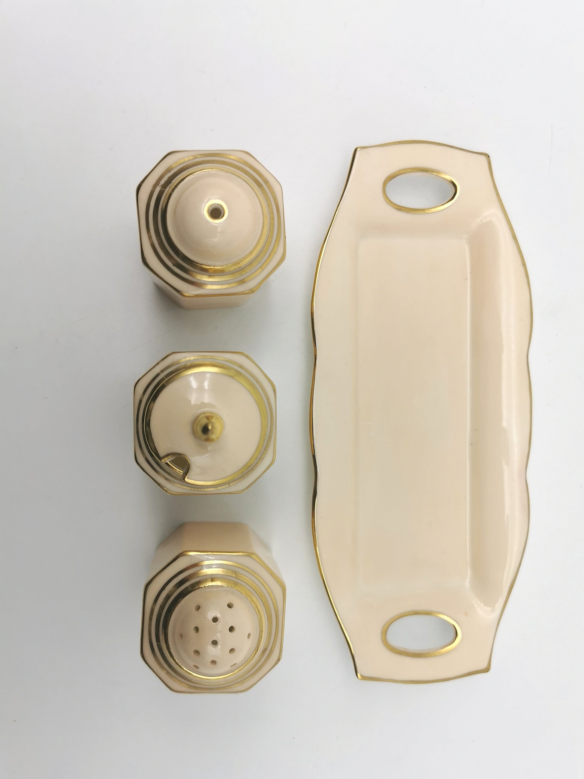 Vintage 1930s Paragon Bone China Cruet Set - Art Deco Peach & Gold Gilt