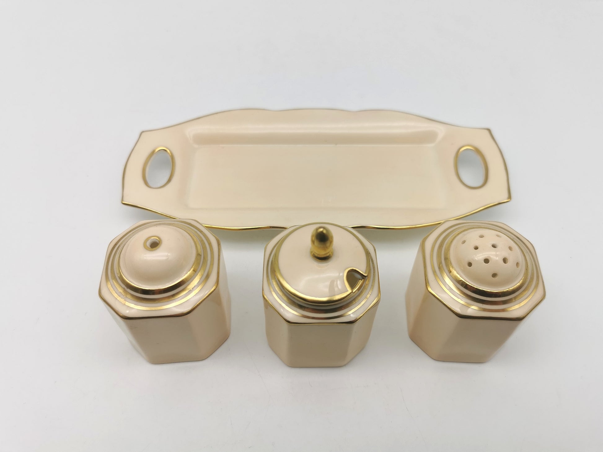 Vintage 1930s Paragon Bone China Cruet Set - Art Deco Peach & Gold Gilt