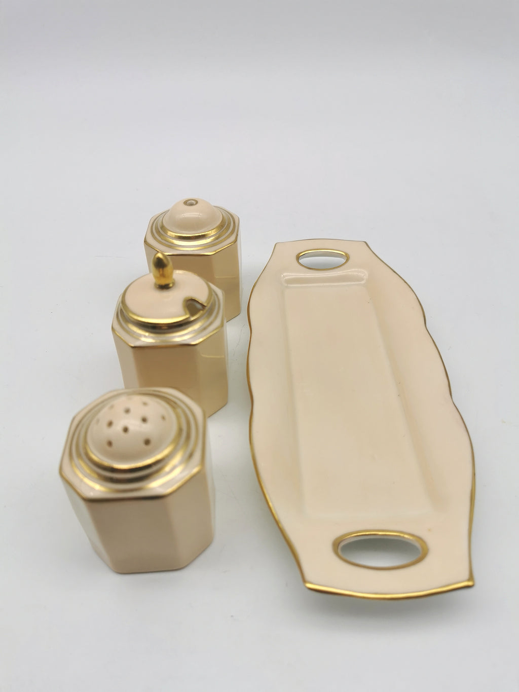 Vintage 1930s Paragon Bone China Cruet Set - Art Deco Peach & Gold Gilt