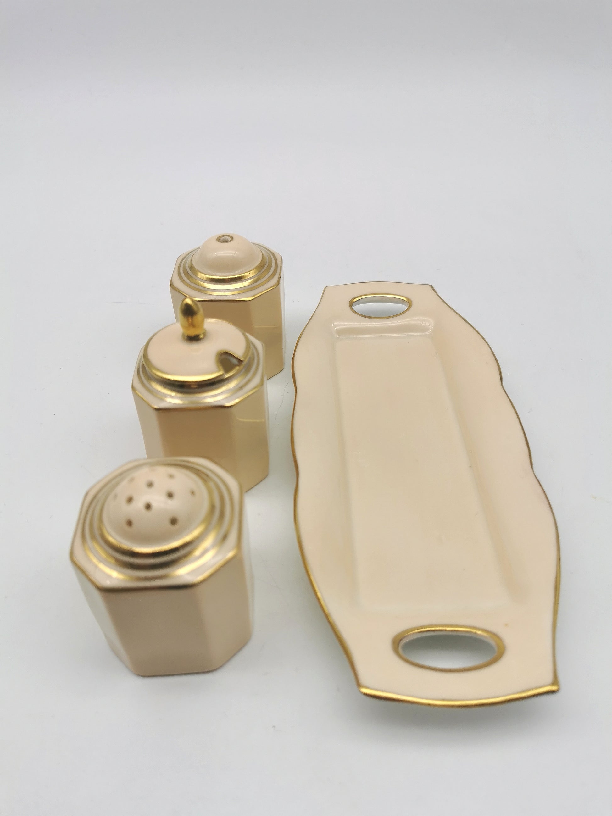 Vintage 1930s Paragon Bone China Cruet Set - Art Deco Peach & Gold Gilt