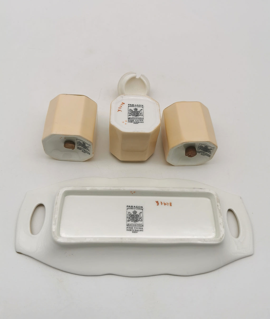 Vintage 1930s Paragon Bone China Cruet Set - Art Deco Peach & Gold Gilt
