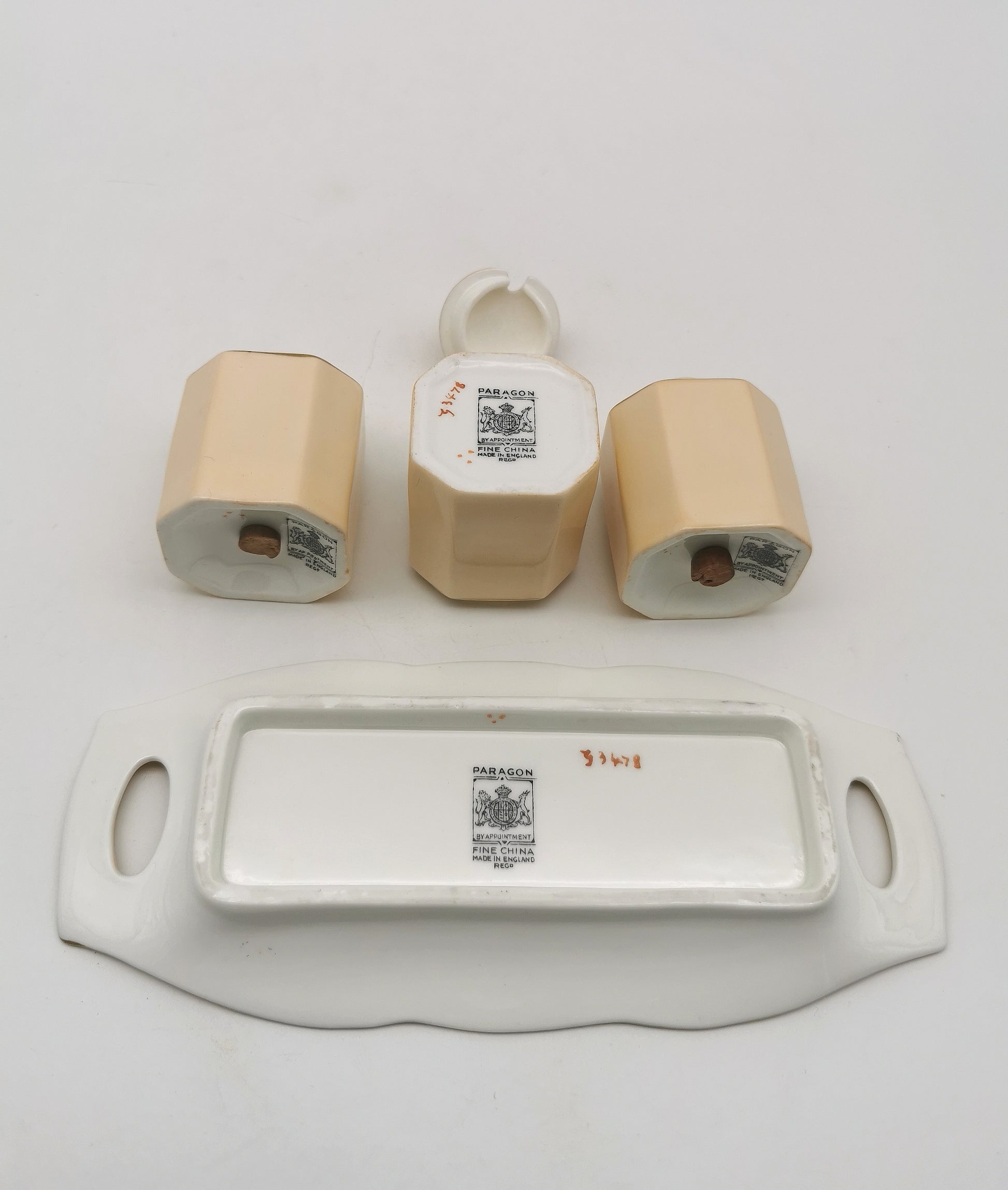 Vintage 1930s Paragon Bone China Cruet Set - Art Deco Peach & Gold Gilt