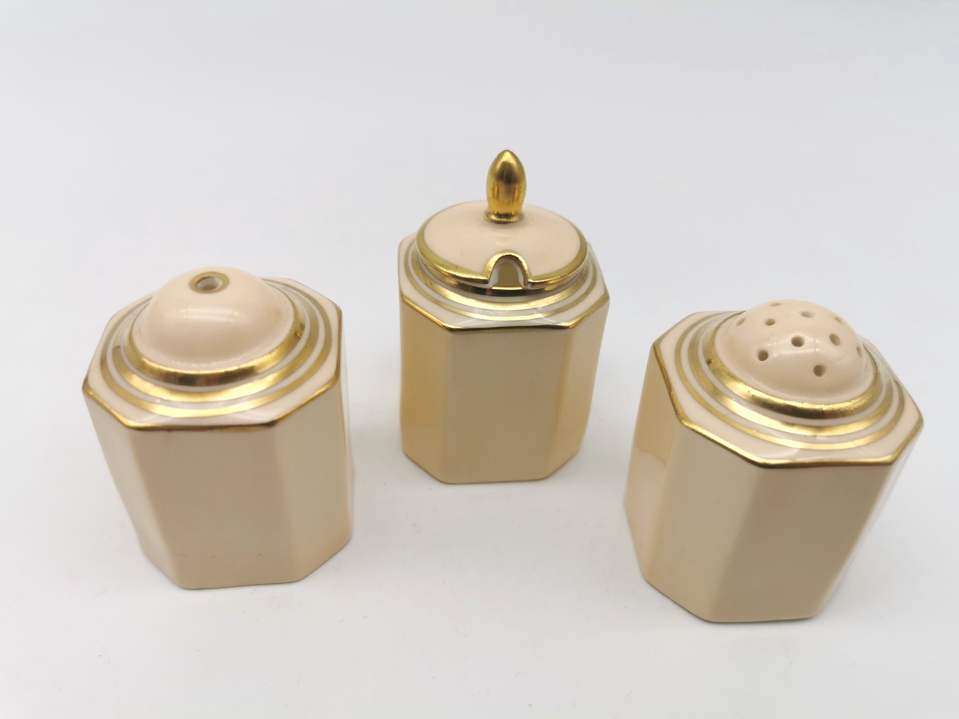 Vintage 1930s Paragon Bone China Cruet Set - Art Deco Peach & Gold Gilt