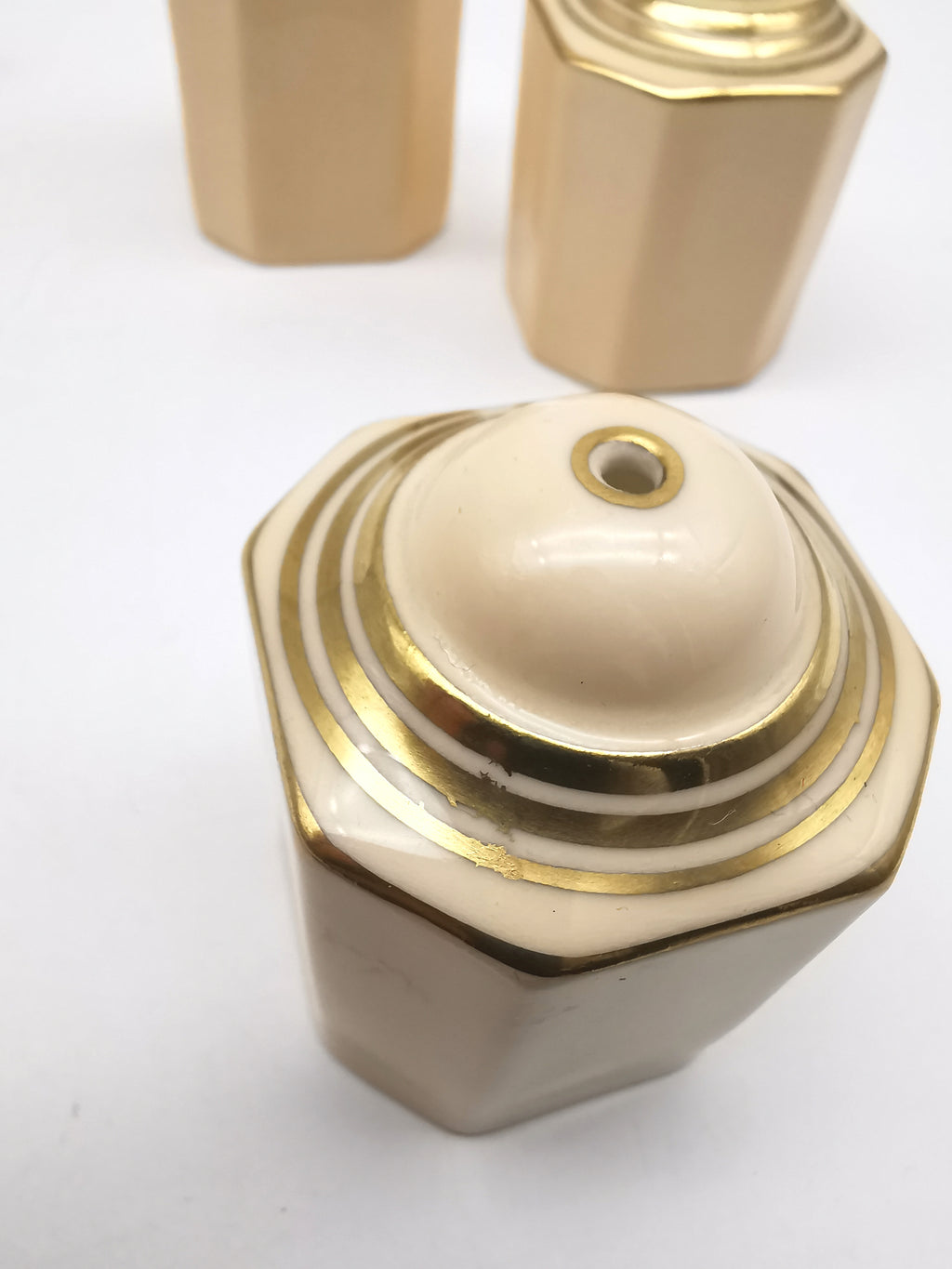Vintage 1930s Paragon Bone China Cruet Set - Art Deco Peach & Gold Gilt
