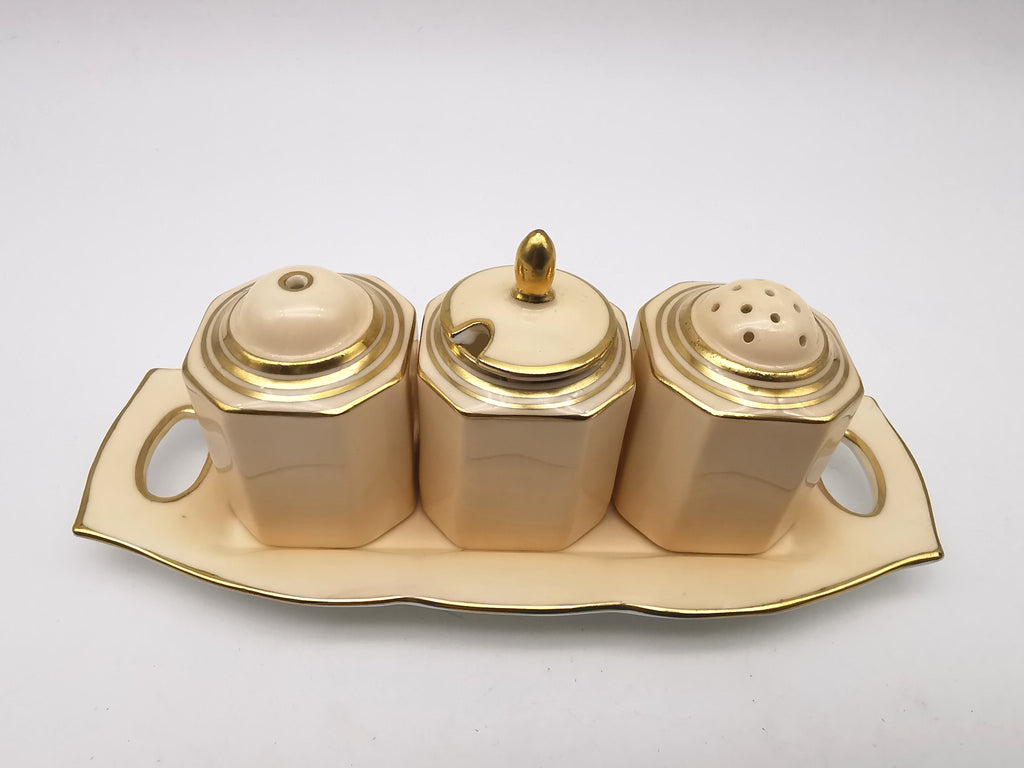 Vintage 1930s Paragon Bone China Cruet Set - Art Deco Peach & Gold Gilt