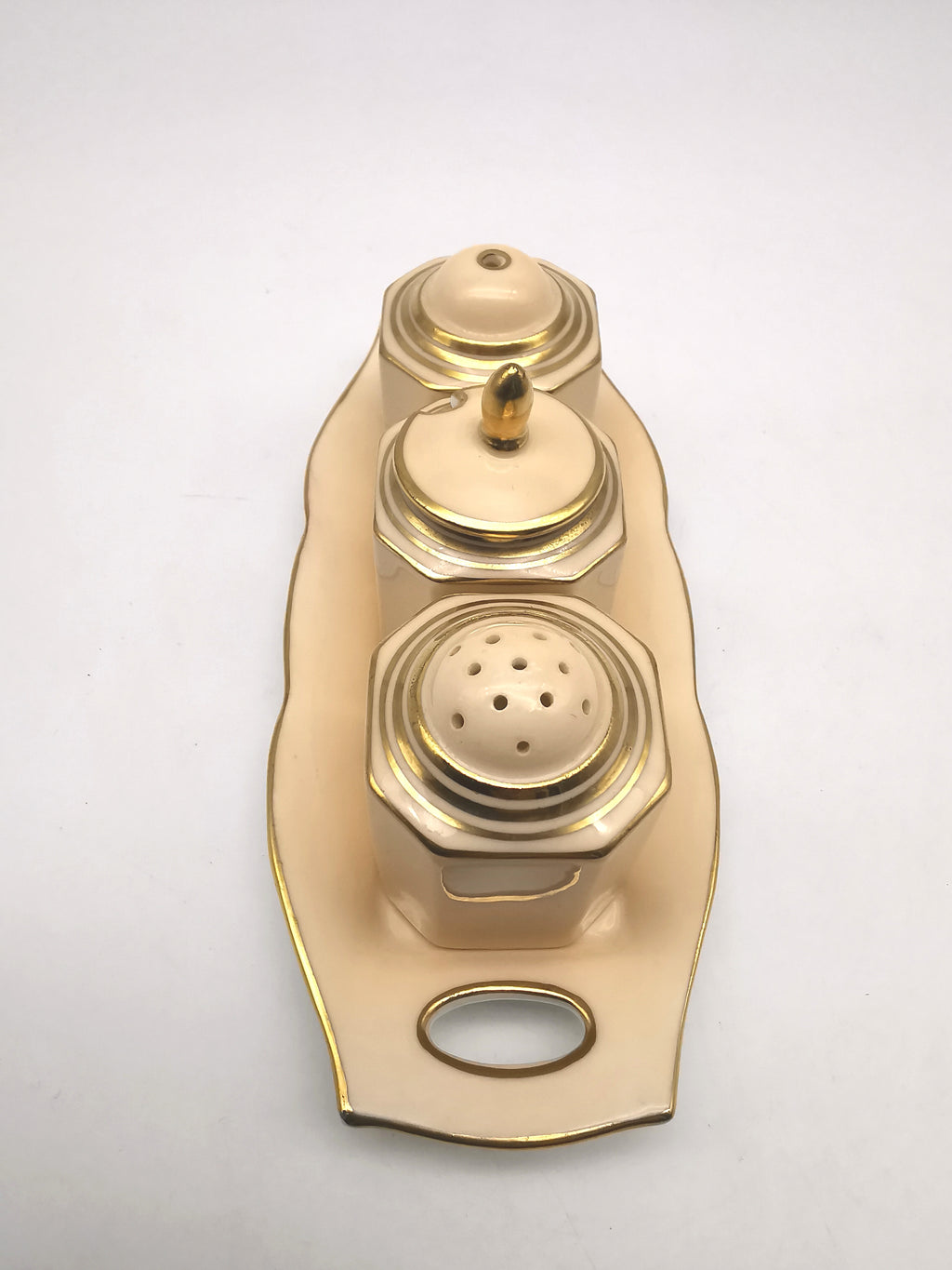 Vintage 1930s Paragon Bone China Cruet Set - Art Deco Peach & Gold Gilt