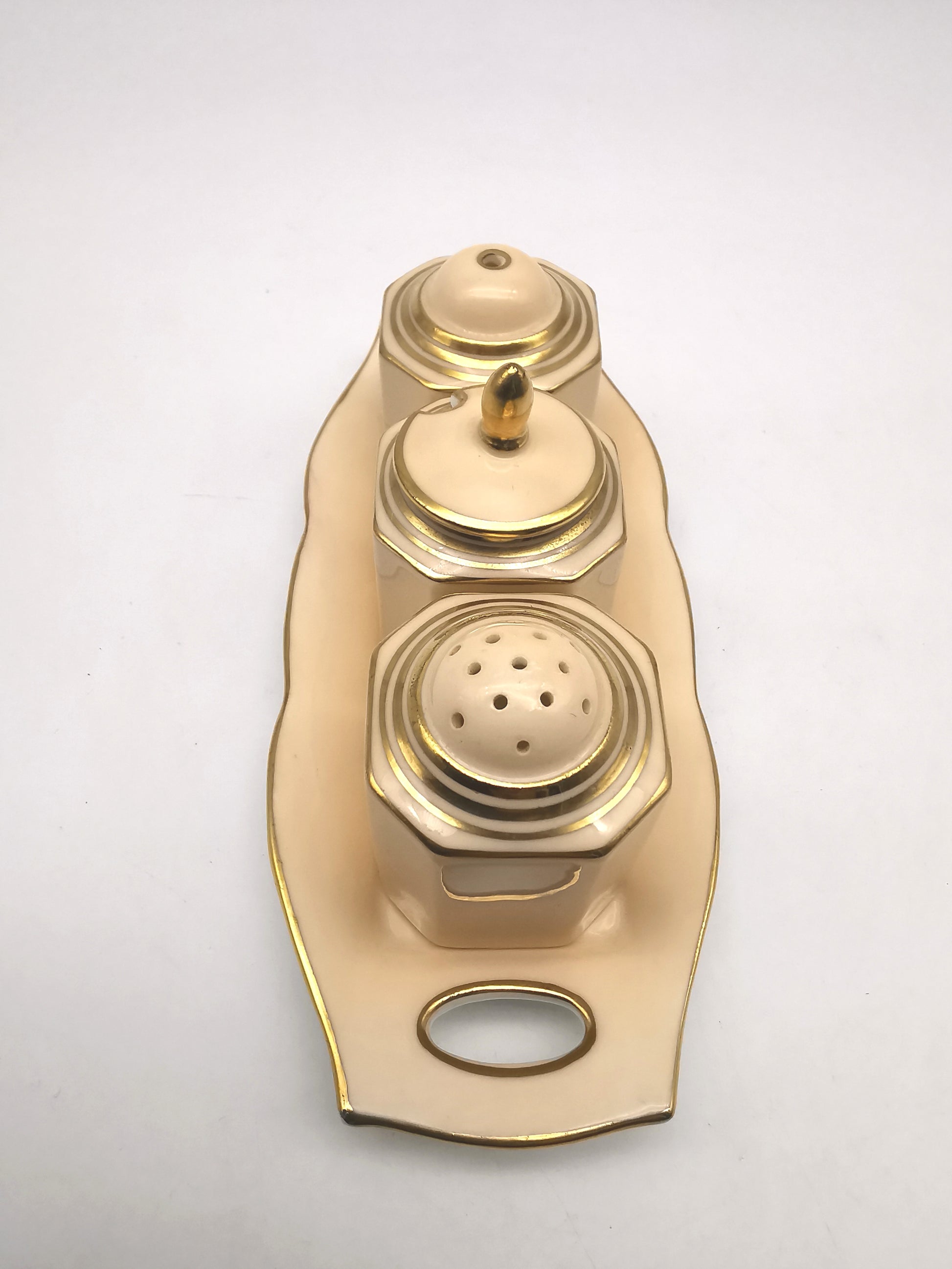 Vintage 1930s Paragon Bone China Cruet Set - Art Deco Peach & Gold Gilt
