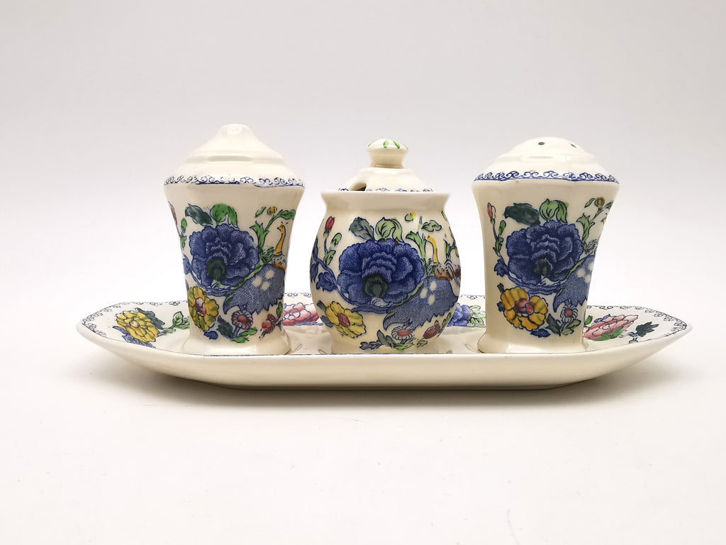 Vintage Mason's Patent Ironstone "Regency" Cruet Condiment Set with Tray