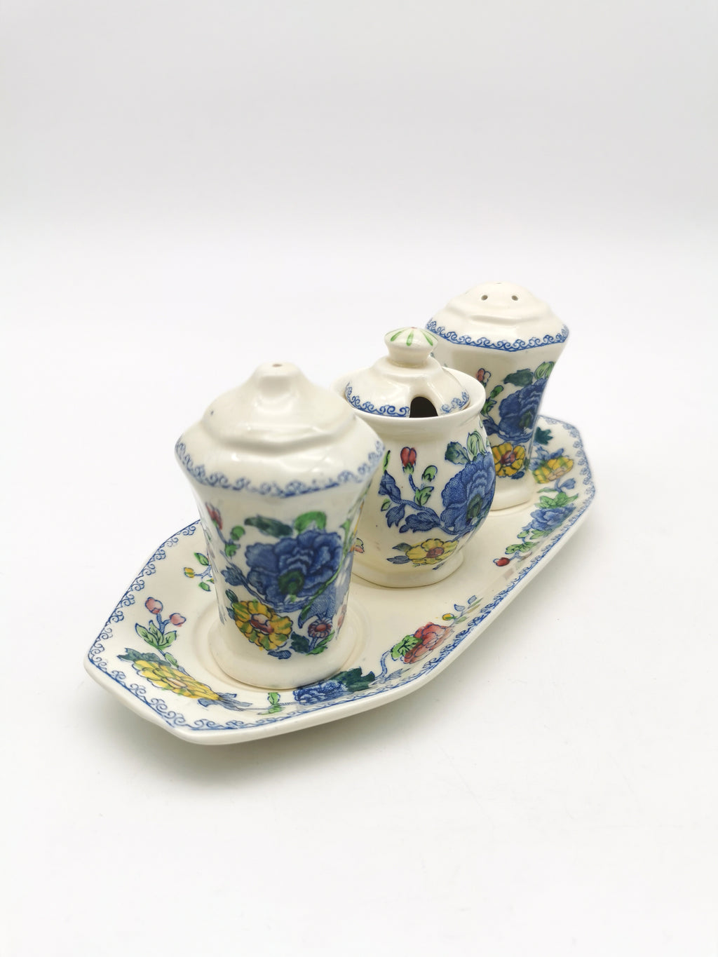 Vintage Mason's Patent Ironstone "Regency" Cruet Condiment Set with Tray