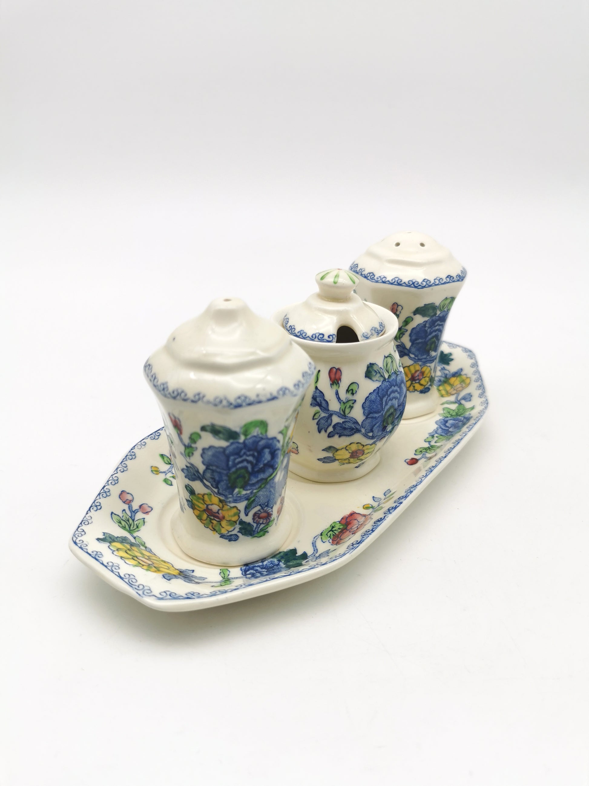 Vintage Mason's Patent Ironstone "Regency" Cruet Condiment Set with Tray