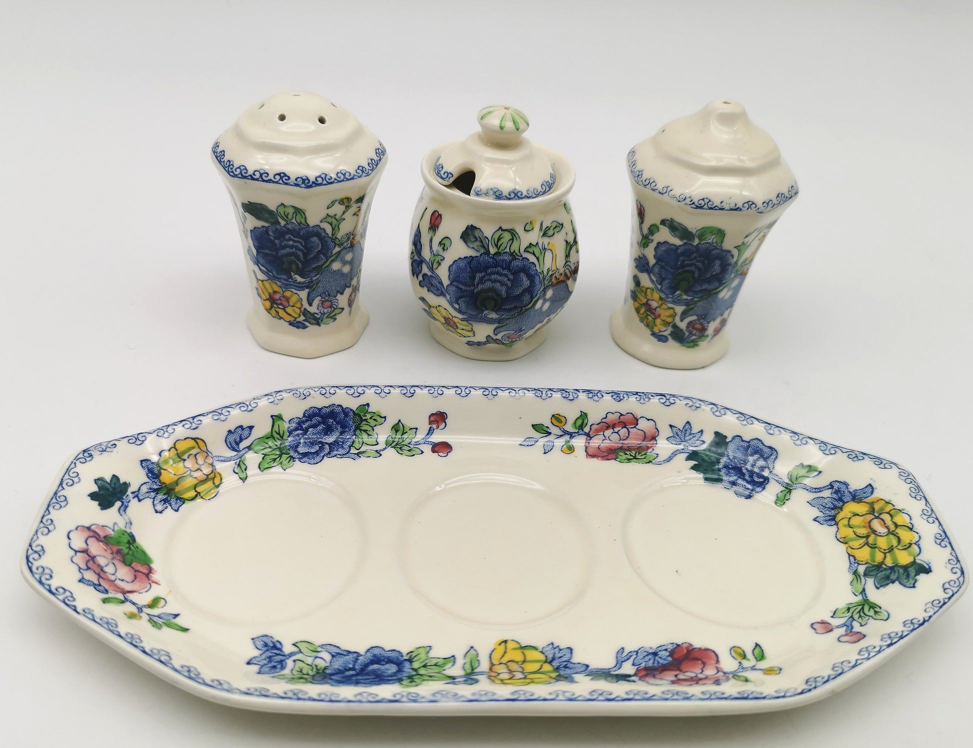 Vintage Mason's Patent Ironstone "Regency" Cruet Condiment Set with Tray