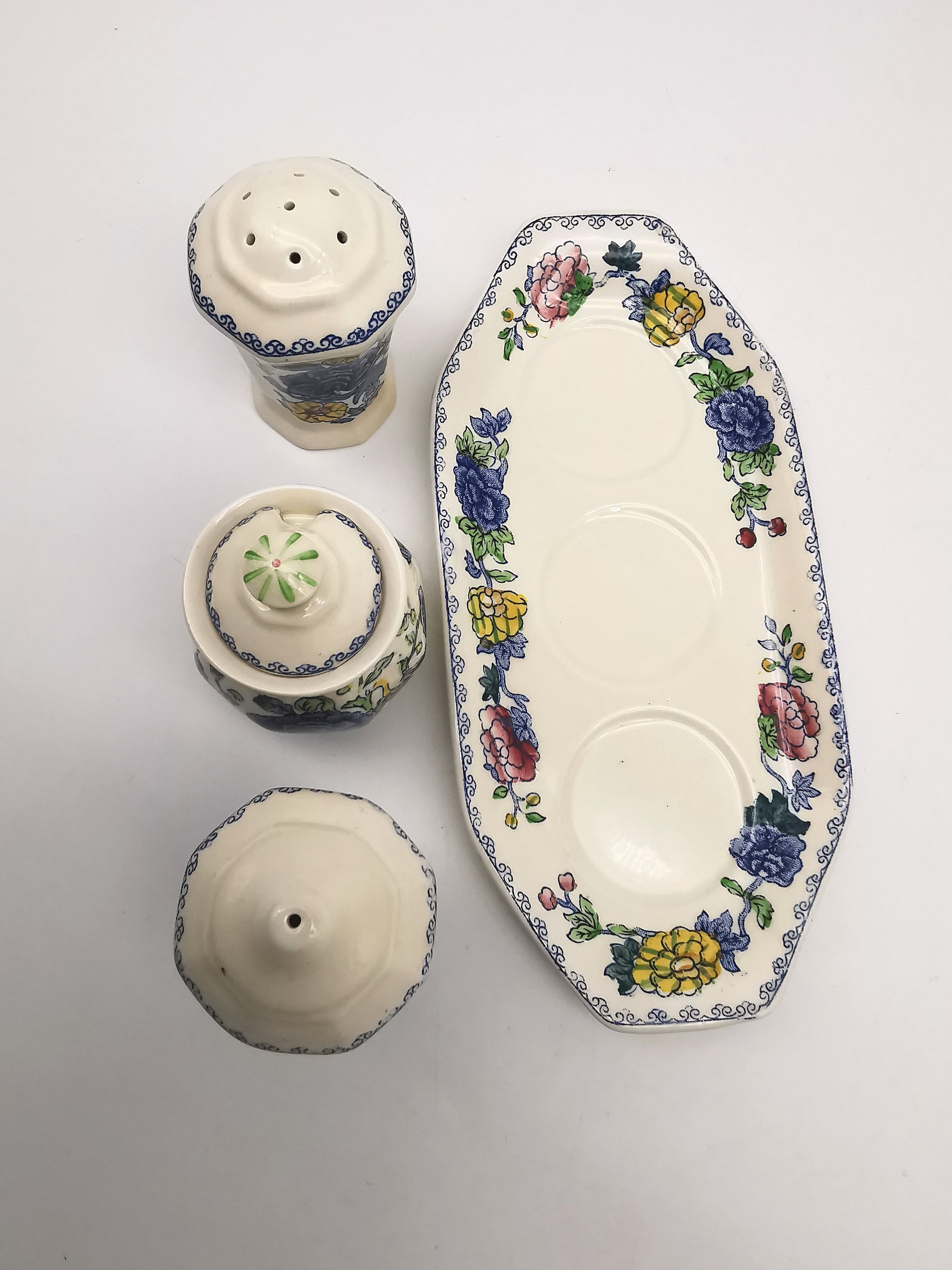 Vintage Mason's Patent Ironstone "Regency" Cruet Condiment Set with Tray
