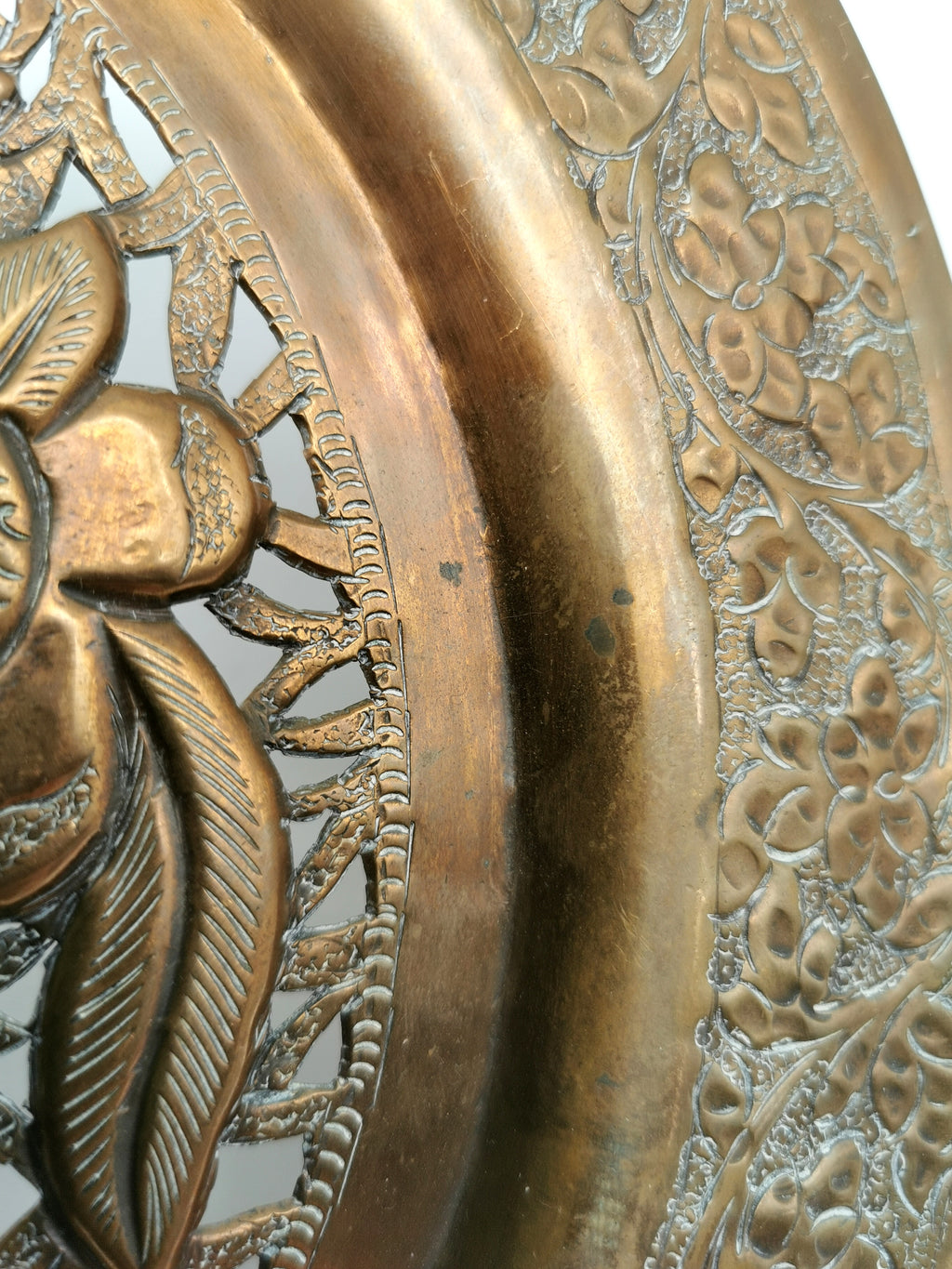 Vintage Hand-Pierced Copper Wall Platter/ Openwork Tree of Life Hanging Plate