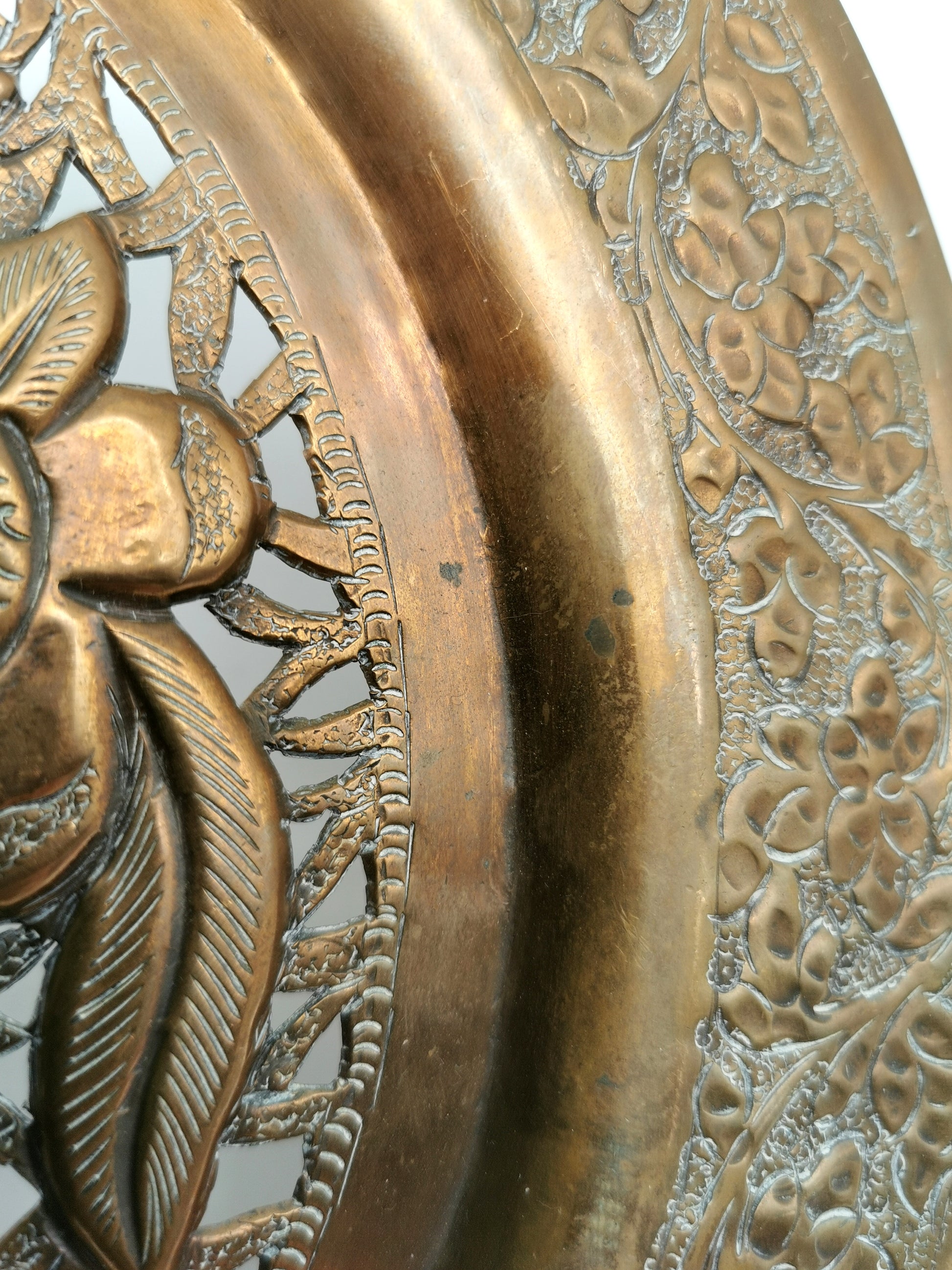 Vintage Hand-Pierced Copper Wall Platter/ Openwork Tree of Life Hanging Plate