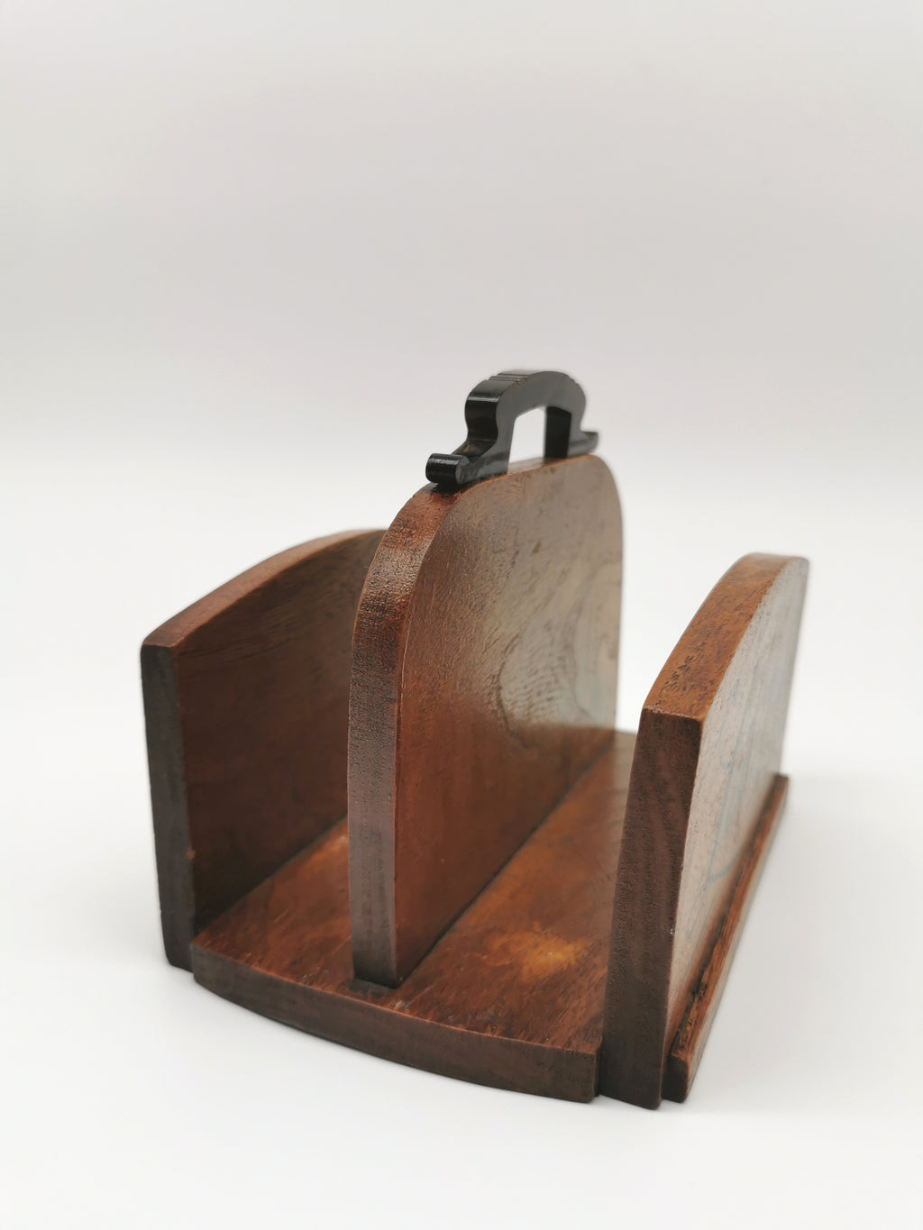 Vintage Double-Sided Wooden Letter Rack, Mid-Century Bakelite Handle