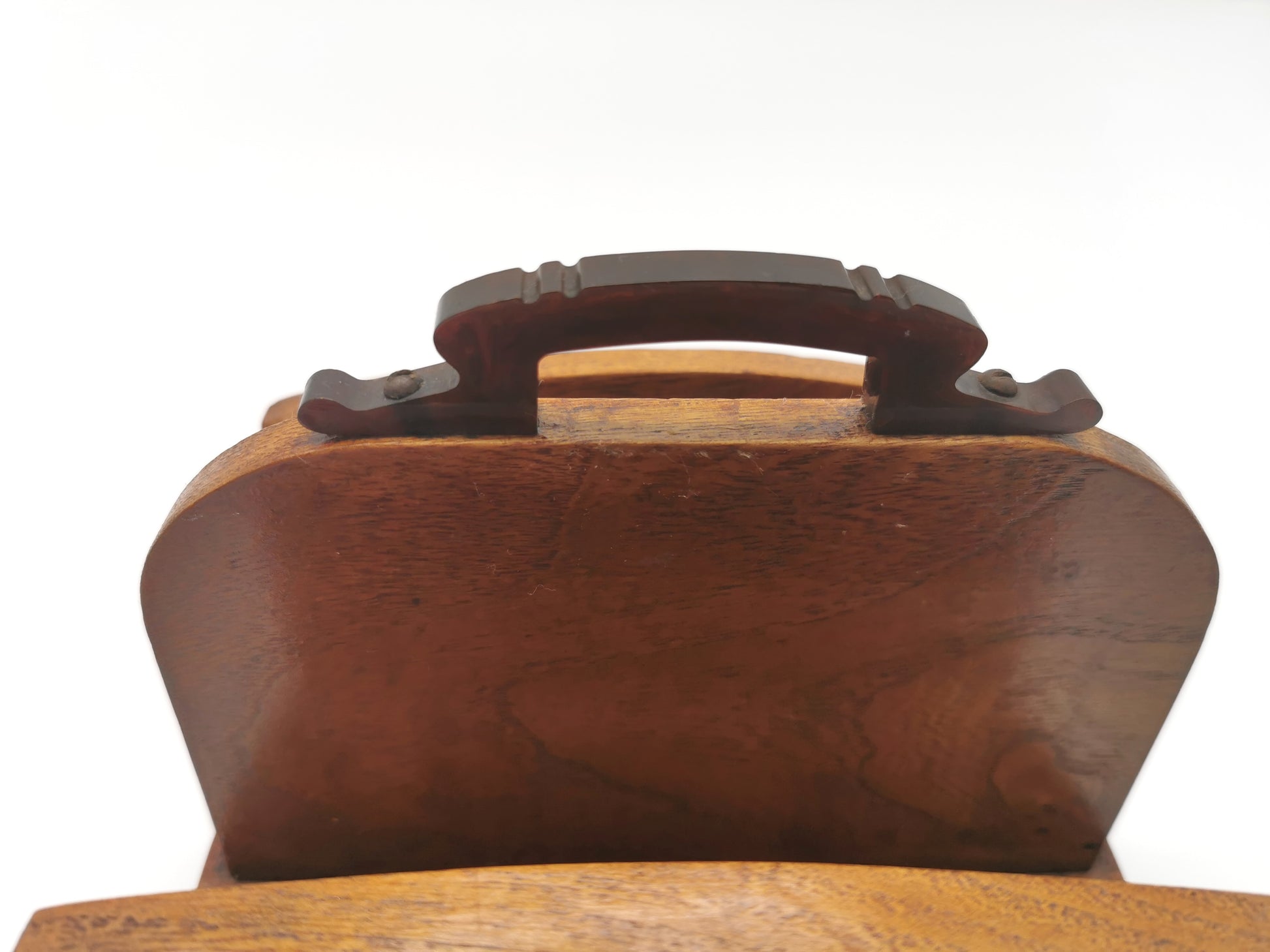 Vintage Double-Sided Wooden Letter Rack, Mid-Century Bakelite Handle